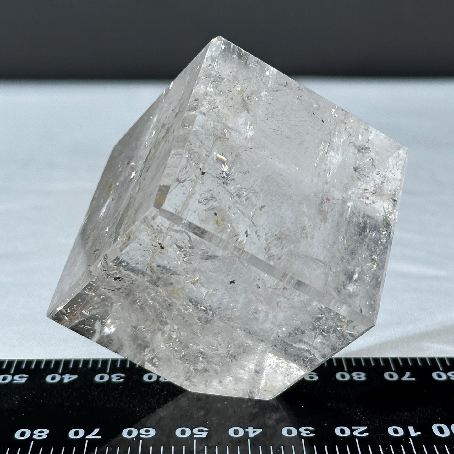 Clear Quartz Cube with Golden Healer Inclusions, Polished Brazilian Crystal Square Block, Yellow Hematite Symbiosis Decor Exact 0.60lb