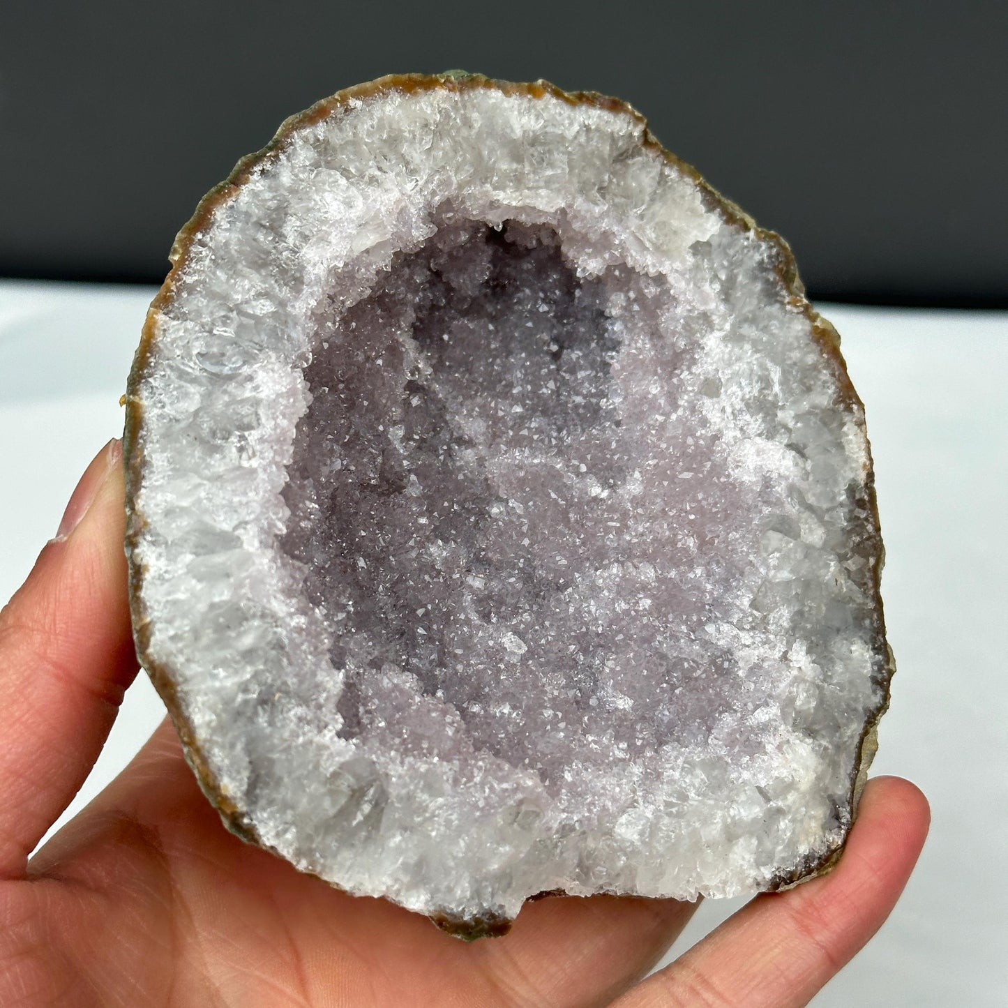 Lavender Amethyst Geode Bowl, Polished Brazilian Crystal Nest, Pale Purple Quartz Jewelry Dish, Healing Catchall Decor Exact 1.19lb