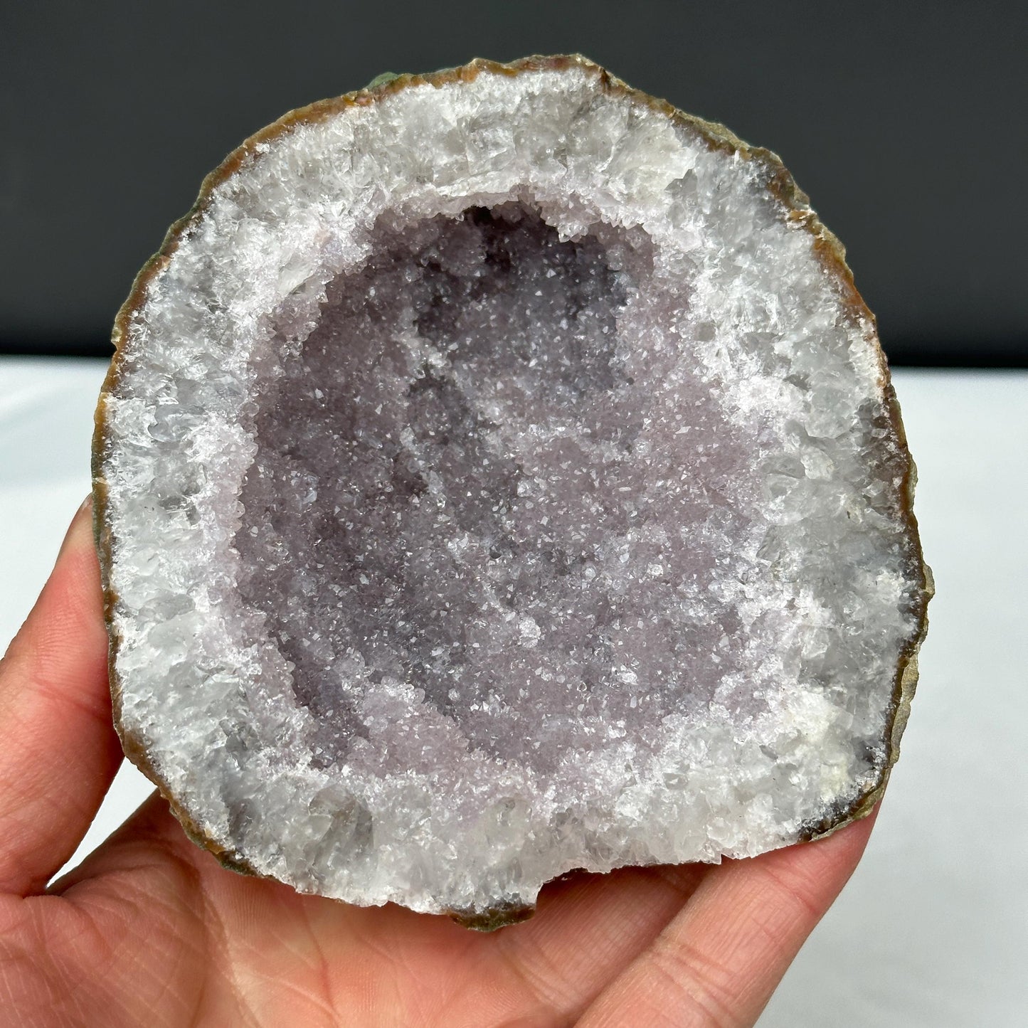 Lavender Amethyst Geode Bowl, Polished Brazilian Crystal Nest, Pale Purple Quartz Jewelry Dish, Healing Catchall Decor Exact 1.19lb - view 6
