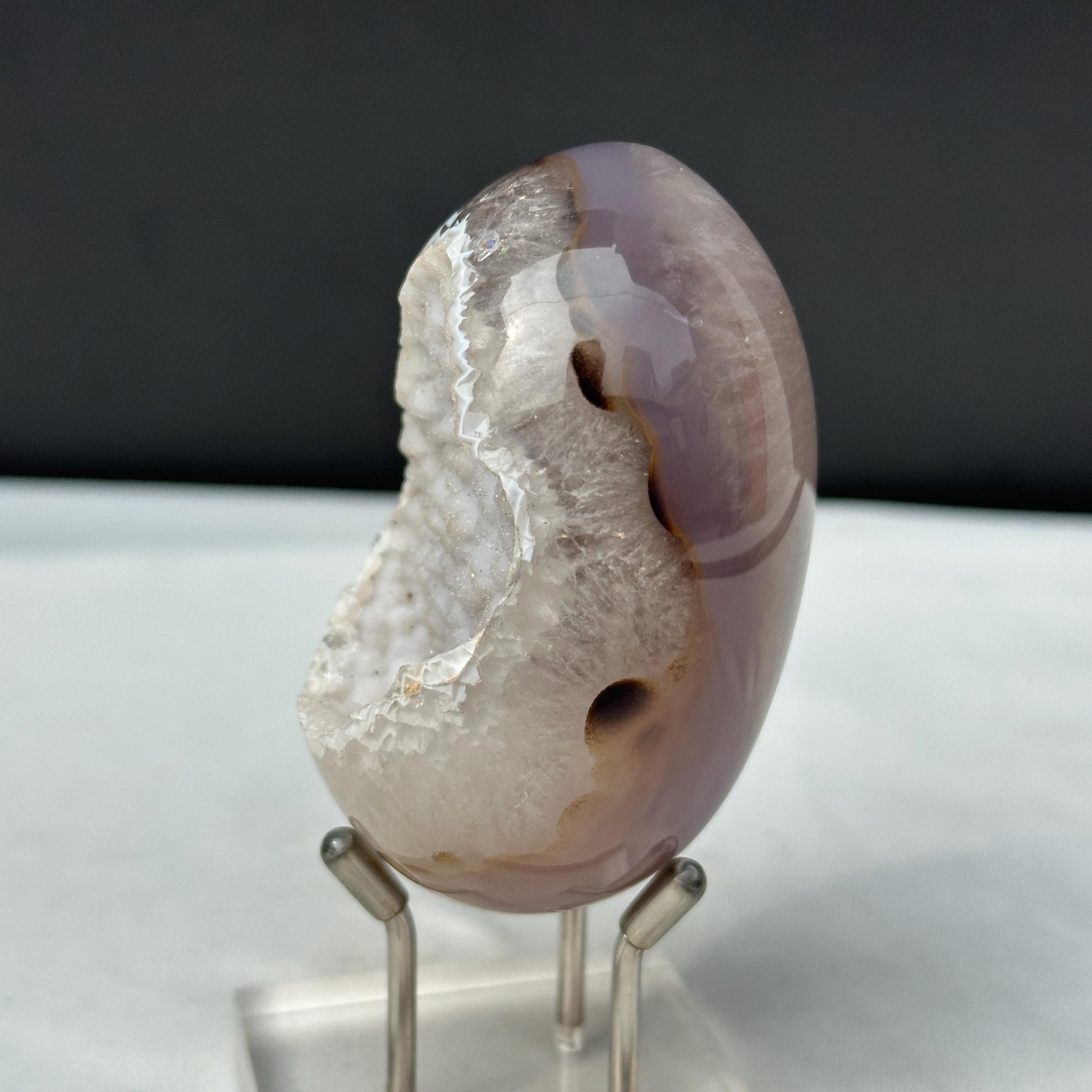White Sugar Druzy Agate Dragon Egg with Stand, Polished Brazilian Crystal Geode, Sparkling Cave Aesthetic Decor Exact Specimen 0.47lb - view 6