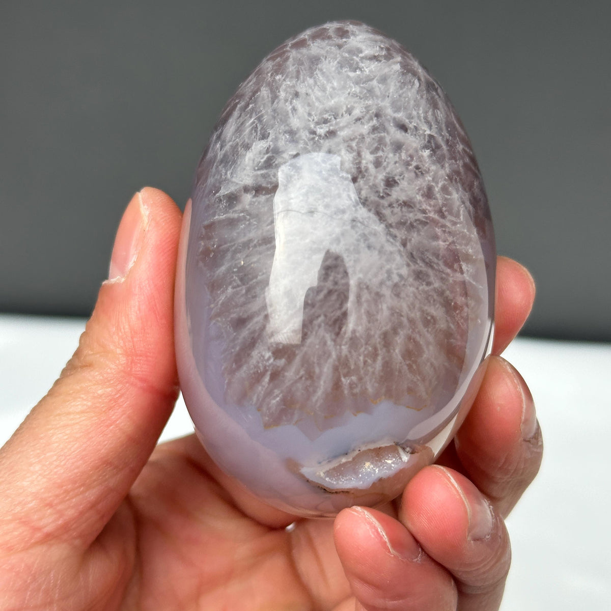 White Sugar Druzy Agate Dragon Egg with Stand, Polished Brazilian Crystal Geode, Sparkling Cave Aesthetic Decor Exact Specimen 0.47lb - view 9