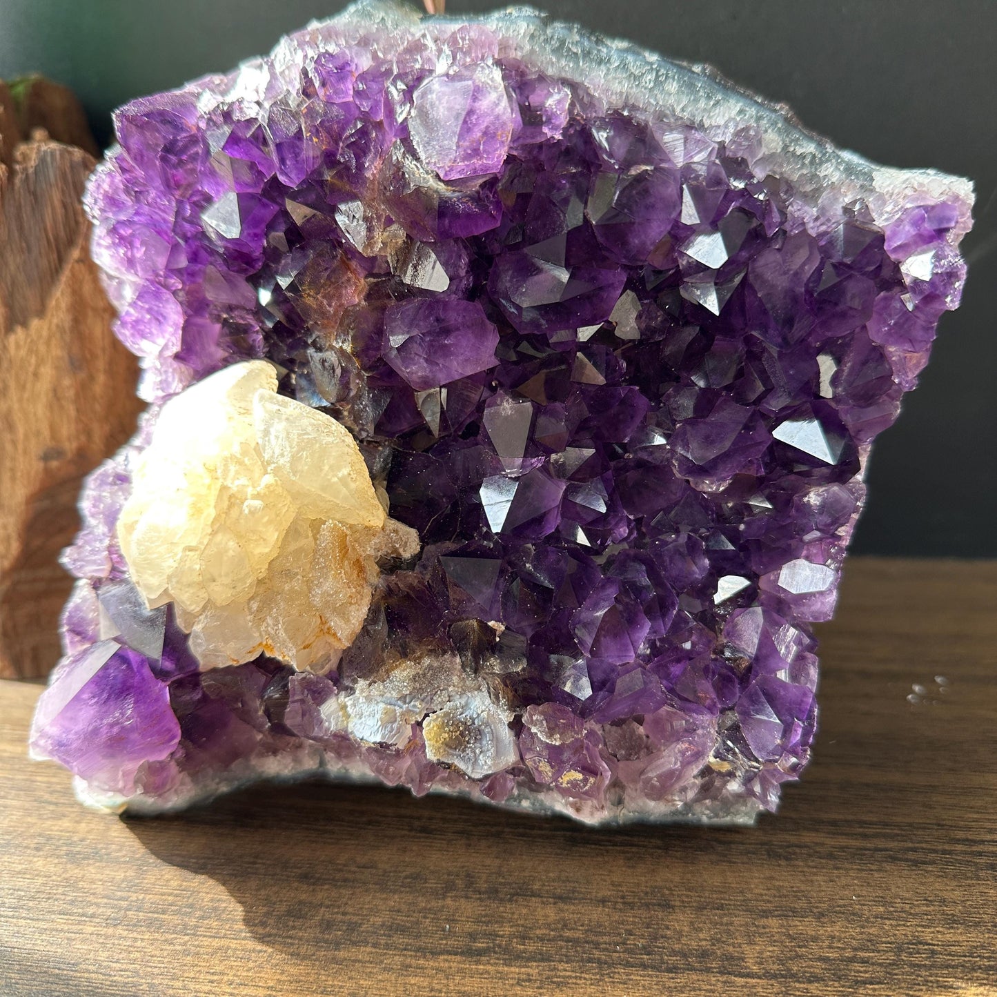 Deep Uruguayan Amethyst & Intact Calcite Symbiosis, Raw Purple Geode Decor + Free Stand, Exact Crystal Specimen 3.96lb