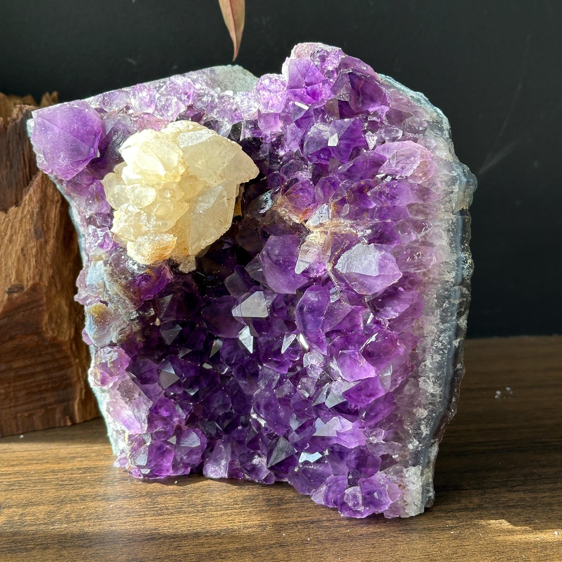 Deep Uruguayan Amethyst & Intact Calcite Symbiosis, Raw Purple Geode Decor + Free Stand, Exact Crystal Specimen 3.96lb - view 7