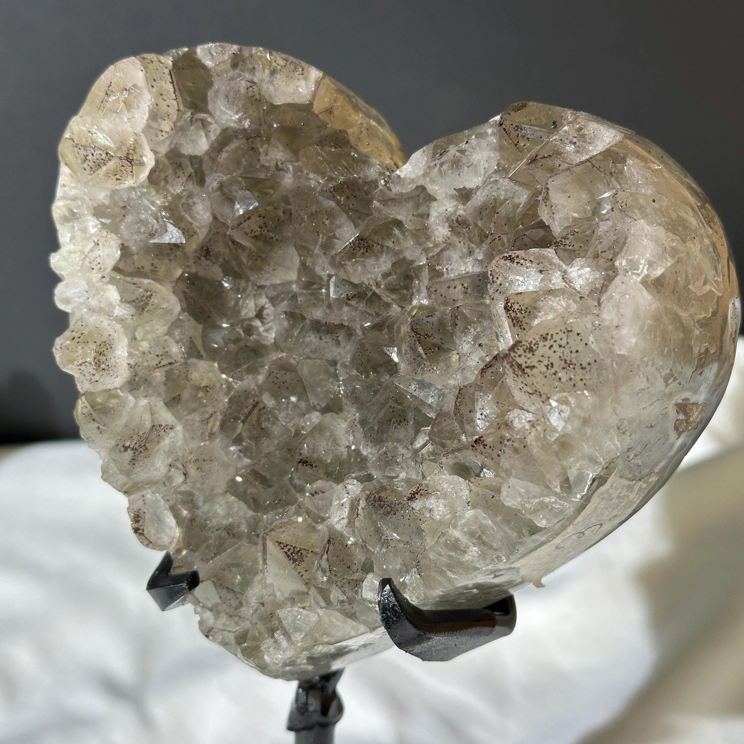 Rare Green Quartz Black Tourmaline Heart on Stand, Tourmalinated Crystal Symbiosis Decor, Brazilian Mineral Geode Exact 2.98lb - view 6