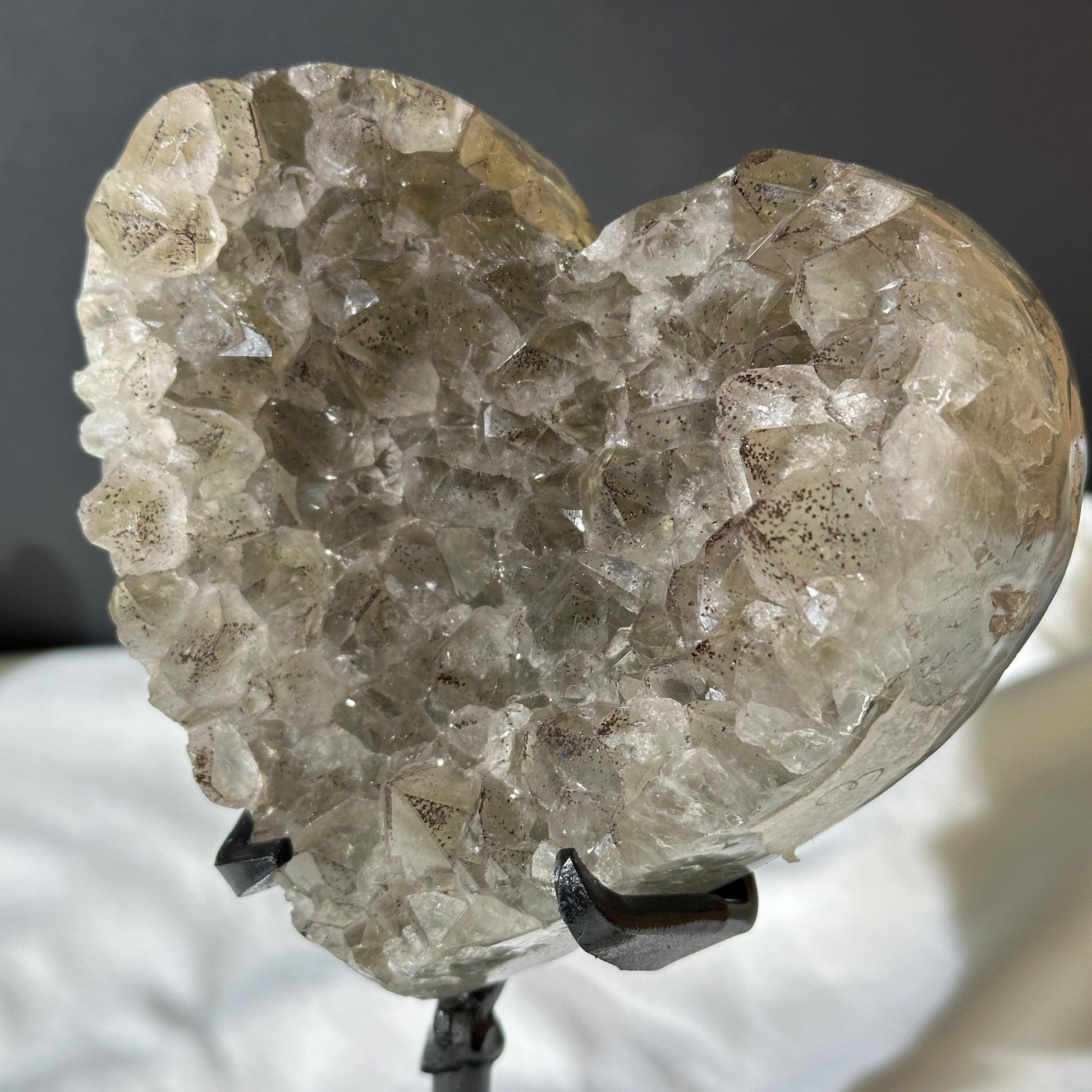 Rare Green Quartz Black Tourmaline Heart on Stand, Tourmalinated Crystal Symbiosis Decor, Brazilian Mineral Geode Exact 2.98lb - view 6