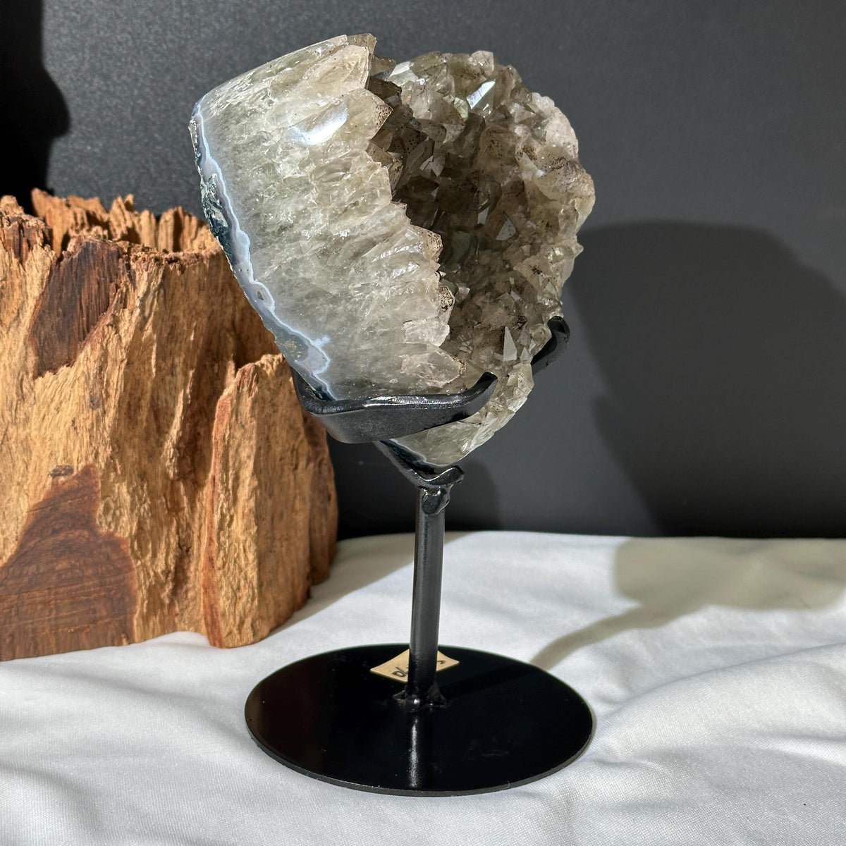 Rare Green Quartz Black Tourmaline Heart on Stand, Tourmalinated Crystal Symbiosis Decor, Brazilian Mineral Geode Exact 2.98lb - view 8