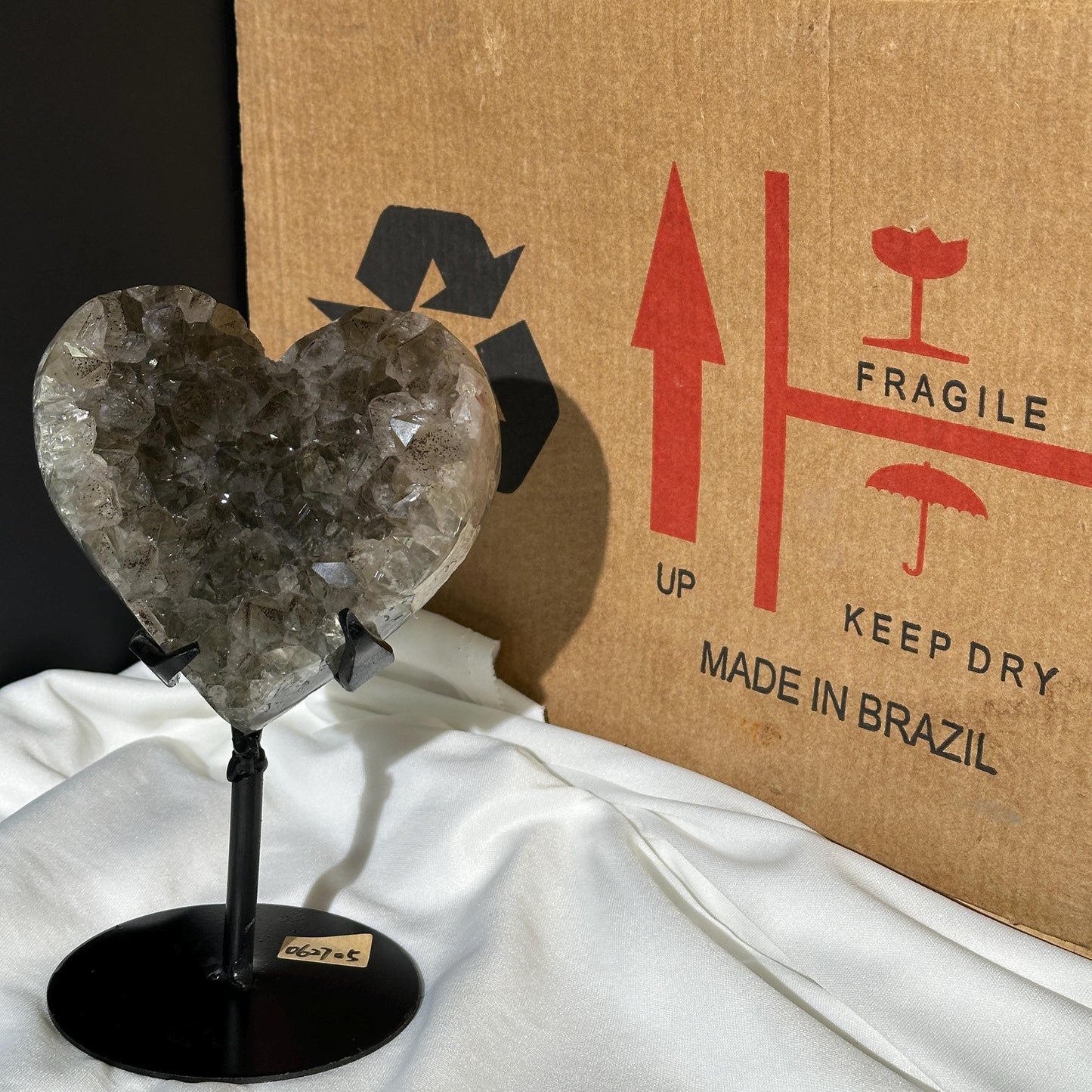 Rare Green Quartz Black Tourmaline Heart on Stand, Tourmalinated Crystal Symbiosis Decor, Brazilian Mineral Geode Exact 2.98lb - view 7