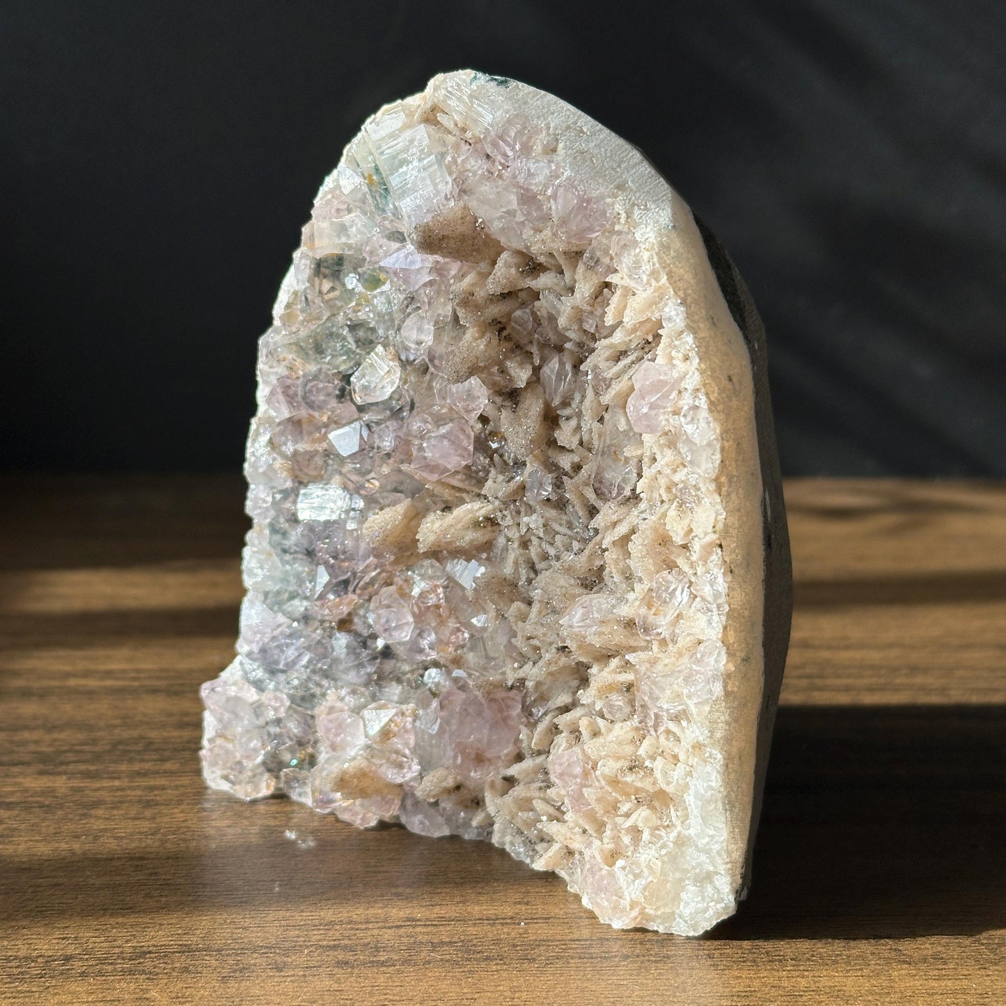 Rare Uruguayan Amethyst Phantom Quartz Calcite Symbiosis, Polished Standing Geode Freeform, Magical Crystal Decor Exact 1.76lb - view 10