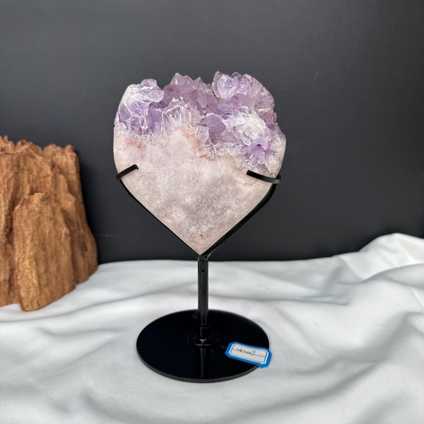 Pink & Purple Amethyst Heart on Custom Stand, Rare Two-Tone Crystal Symbiosis Decor, Polished Brazilian Geode Exact 1.87lb
