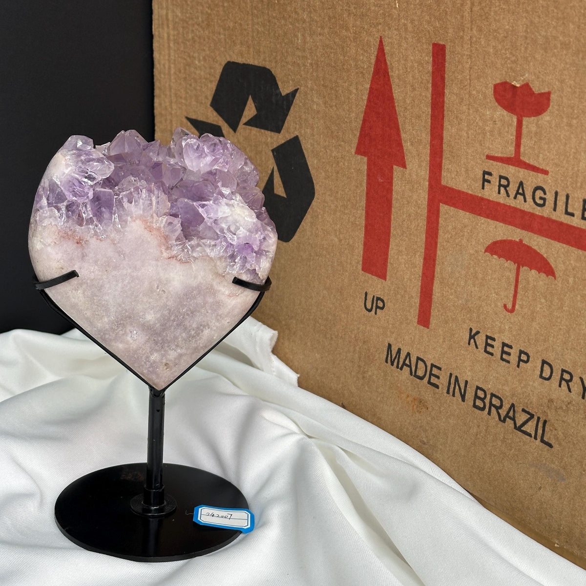 Pink & Purple Amethyst Heart on Custom Stand, Rare Two-Tone Crystal Symbiosis Decor, Polished Brazilian Geode Exact 1.87lb - view 6