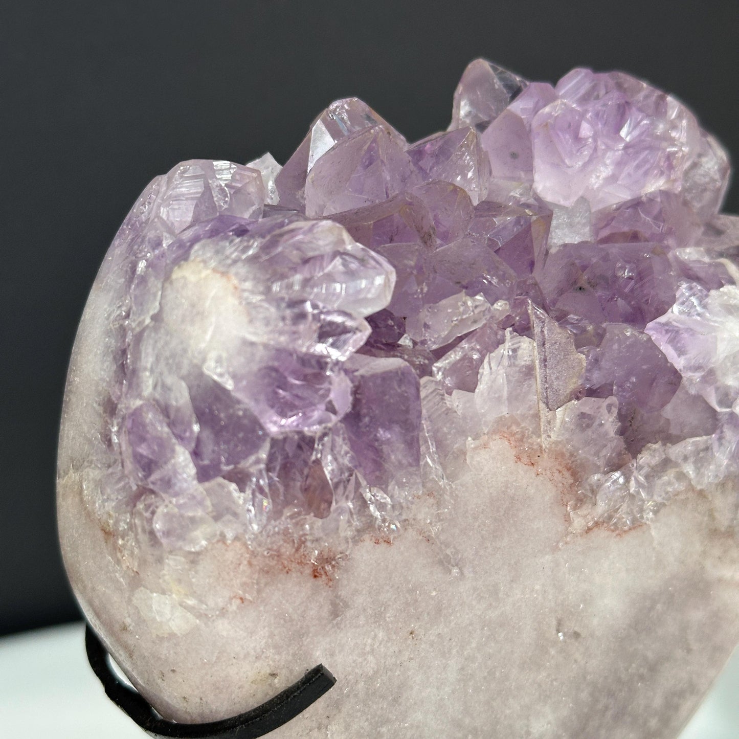 Pink & Purple Amethyst Heart on Custom Stand, Rare Two-Tone Crystal Symbiosis Decor, Polished Brazilian Geode Exact 1.87lb - view 5