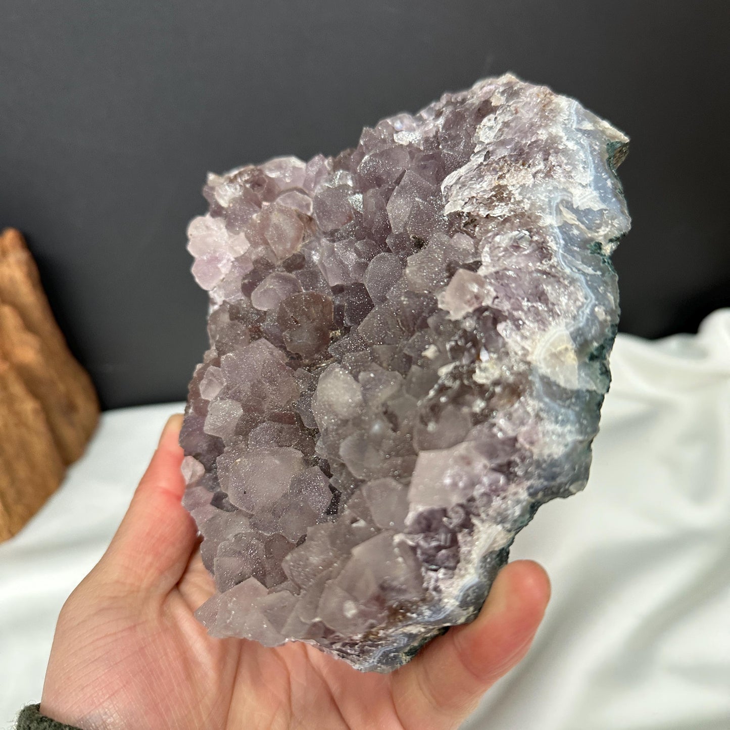 Pink Sugar Amethyst Rutilated Geode Slice + Free Stand, Rare Druzy Crystal Symbiosis Decor, Raw Mineral Specimen Exact 2.54lb - view 4