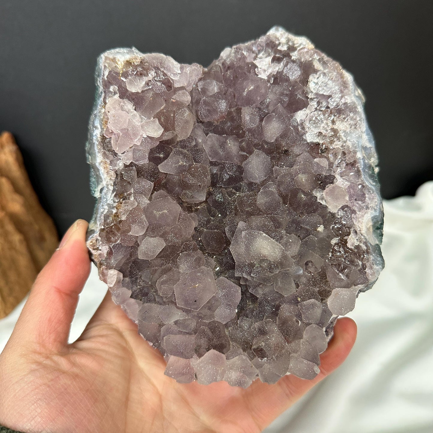 Pink Sugar Amethyst Rutilated Geode Slice + Free Stand, Rare Druzy Crystal Symbiosis Decor, Raw Mineral Specimen Exact 2.54lb