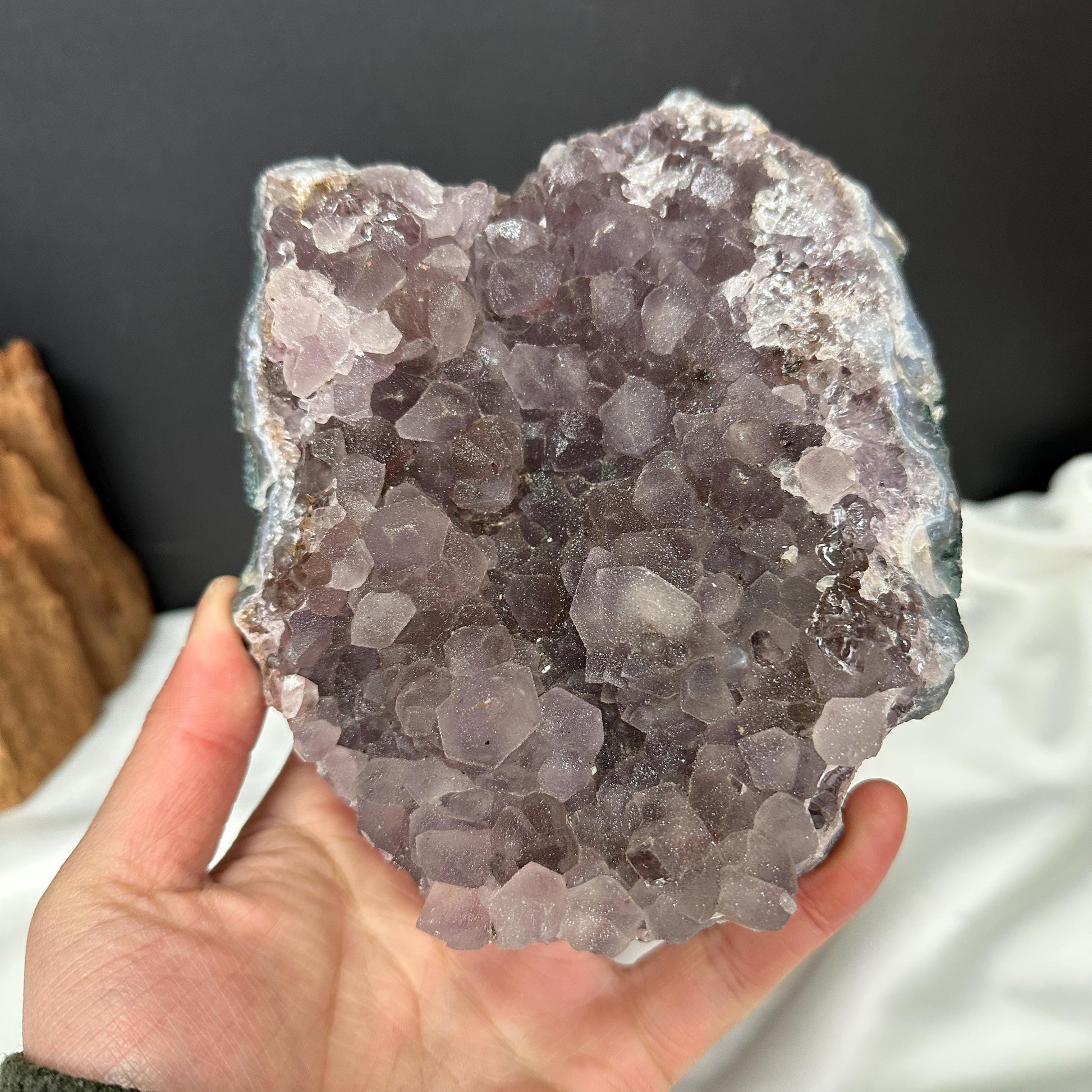Pink Sugar Amethyst Rutilated Geode Slice + Free Stand, Rare Druzy Crystal Symbiosis Decor, Raw Mineral Specimen Exact 2.54lb - view 5