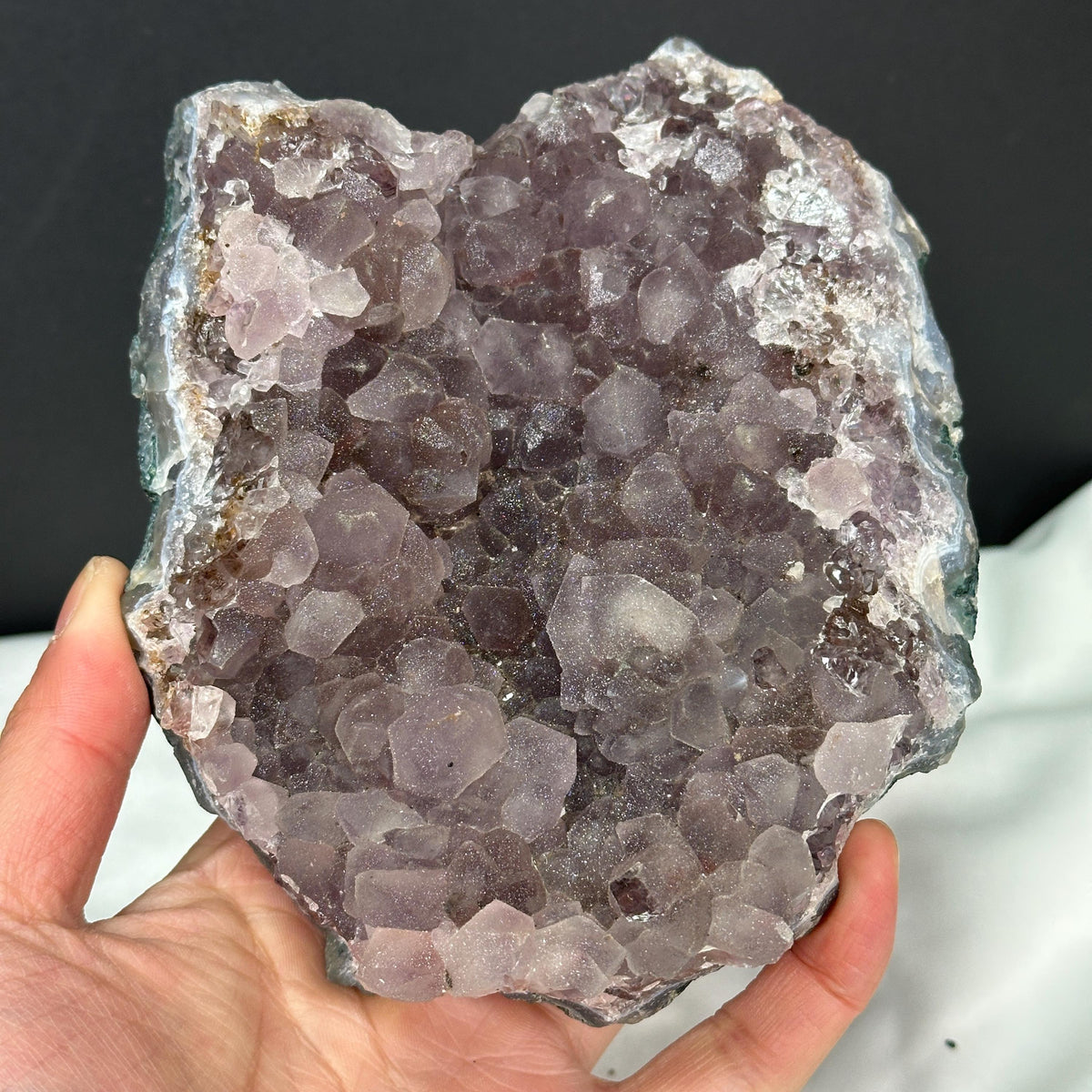 Pink Sugar Amethyst Rutilated Geode Slice + Free Stand, Rare Druzy Crystal Symbiosis Decor, Raw Mineral Specimen Exact 2.54lb - view 7