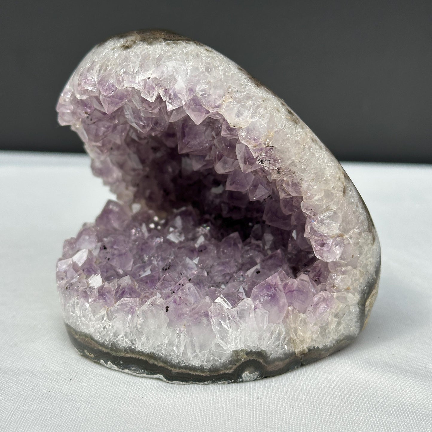 Brazilian Amethyst with Black Tourmaline Symbiosis, Shark Mouth Shape Geode Cluster, Polished Matrix Crystal Specimen Exact 1.62lb