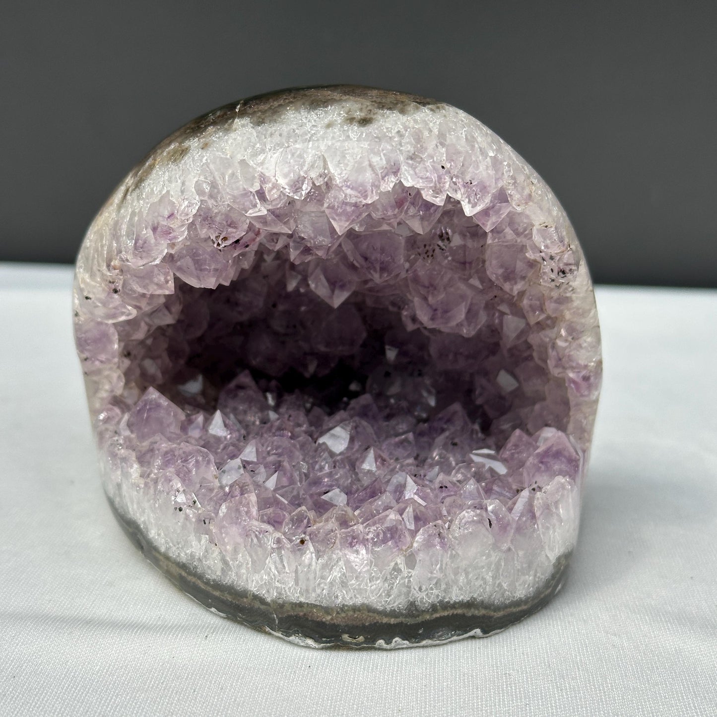 Brazilian Amethyst with Black Tourmaline Symbiosis, Shark Mouth Shape Geode Cluster, Polished Matrix Crystal Specimen Exact 1.62lb