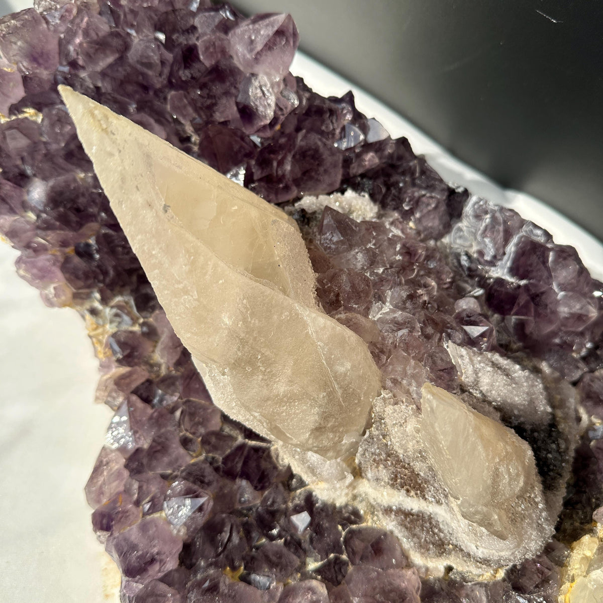 Giant 31lb Amethyst Cluster with 3 Huge Intact Calcite Pillars, Rare Museum Quality Brazilian Geode, Custom Stand Available Exact - view 10