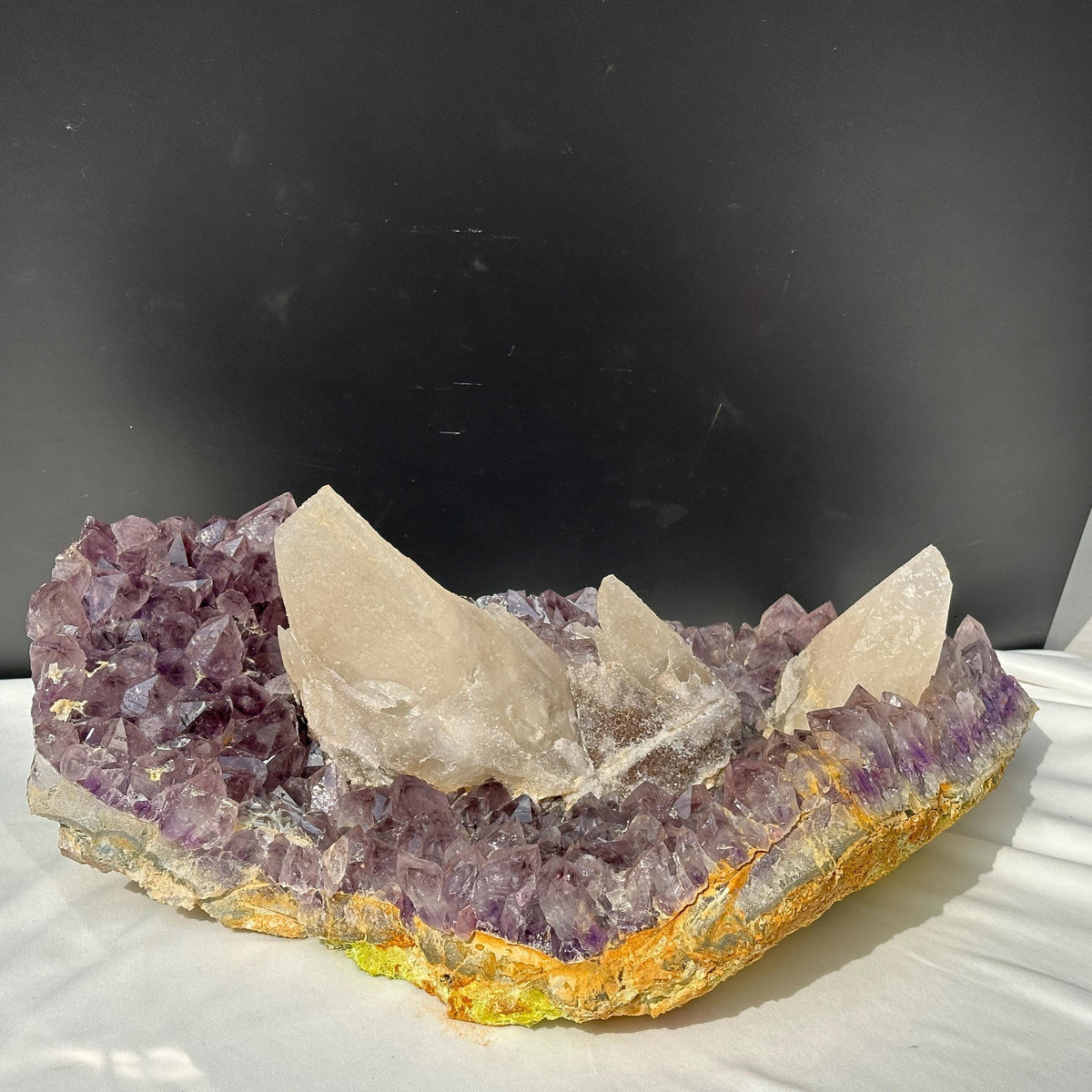 Giant 31lb Amethyst Cluster with 3 Huge Intact Calcite Pillars, Rare Museum Quality Brazilian Geode, Custom Stand Available Exact - view 8