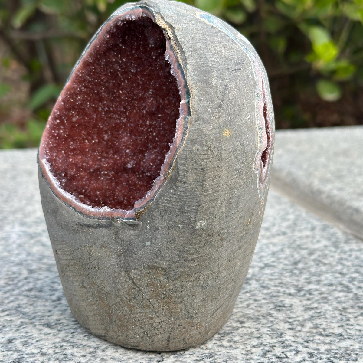 Rare Red Amethyst Geode Cave with Calcite Symbiosis, Uruguayan Sugar Druzy Crystal Nest, Polished Quartz Altar Decor Exact 2.65lb - view 3
