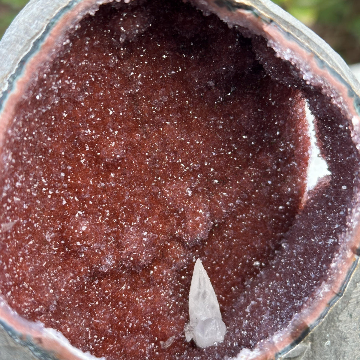 Rare Red Amethyst Geode Cave with Calcite Symbiosis, Uruguayan Sugar Druzy Crystal Nest, Polished Quartz Altar Decor Exact 2.65lb - view 7