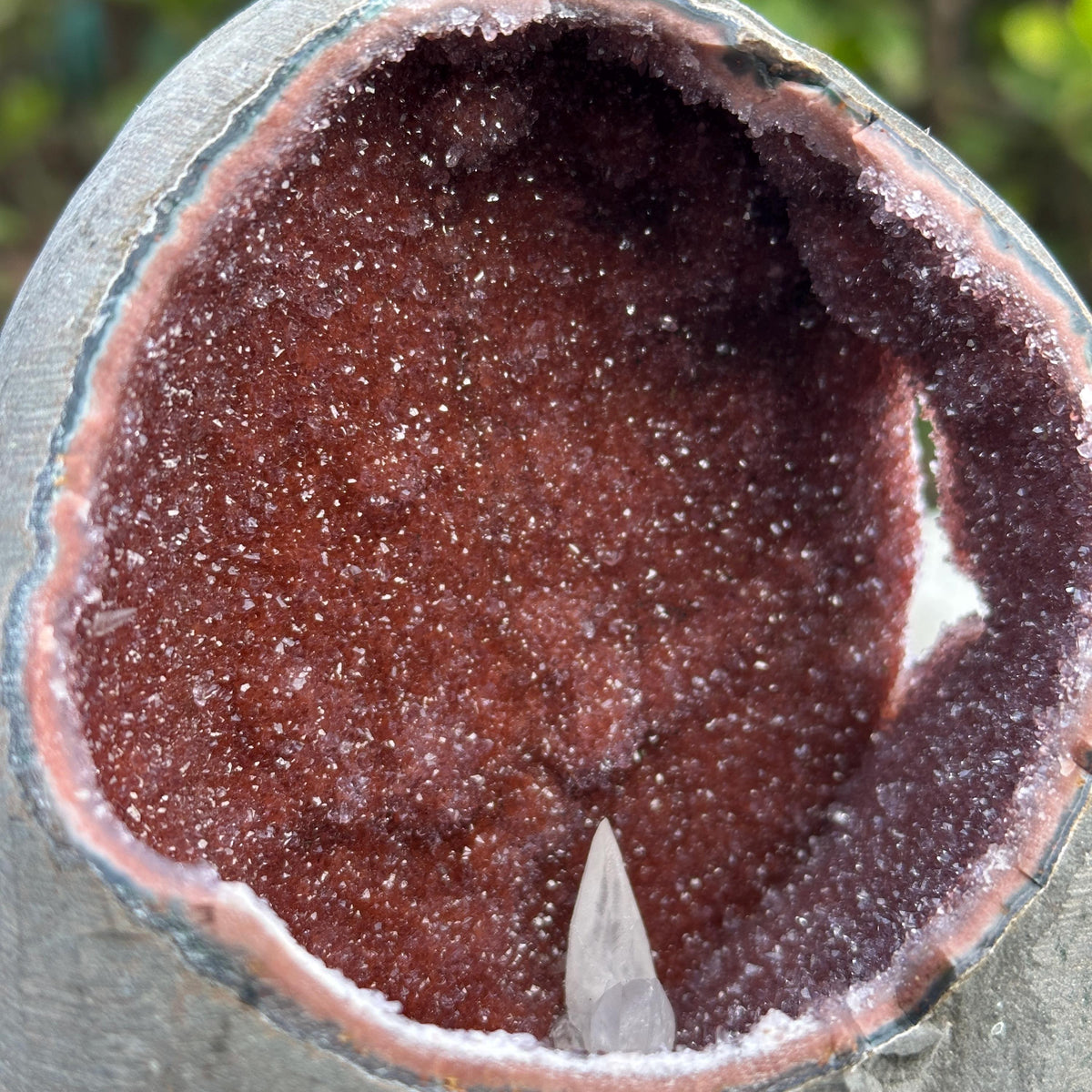 Rare Red Amethyst Geode Cave with Calcite Symbiosis, Uruguayan Sugar Druzy Crystal Nest, Polished Quartz Altar Decor Exact 2.65lb - view 9
