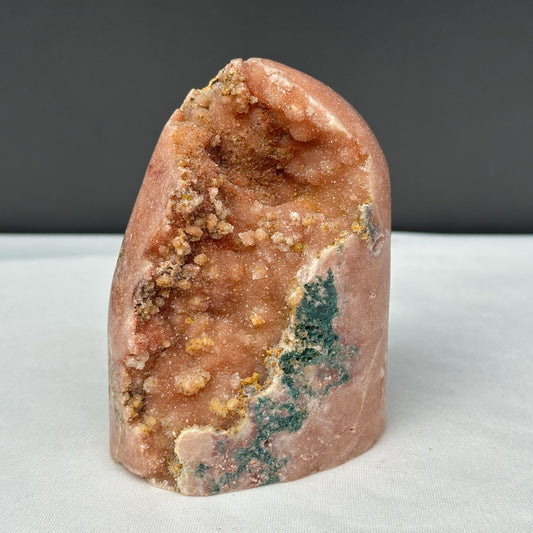 Chunky Pink Amethyst Freeform Geode, Polished Brazilian Crystal Standing Stone with Green Symbiosis, Earthy Room Decor Exact 2.04lb