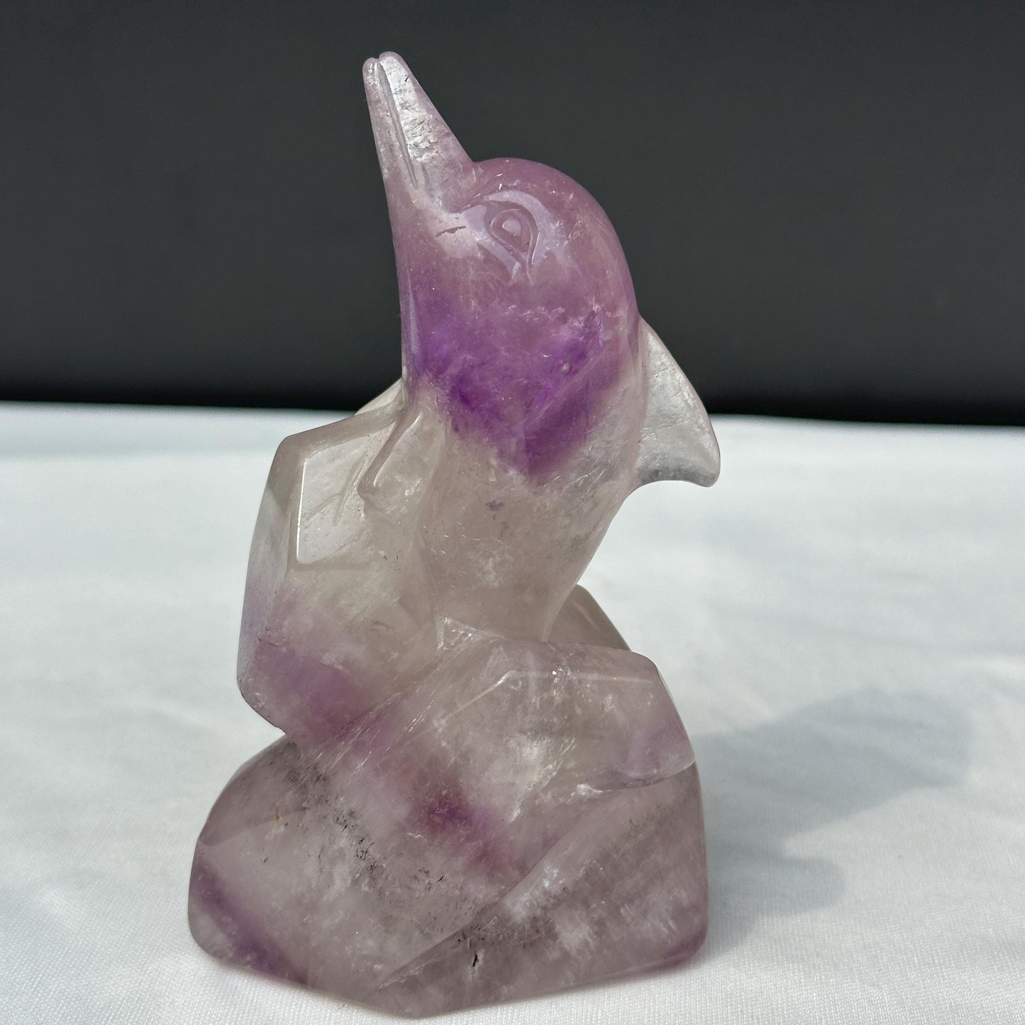 Deep Purple Amethyst JUMPING DOLPHIN Sculpture on Wave Base, Hand-Carved Gemstone Ocean Spirit Animal Totem, Altar Decor Exact Specimen - view 5