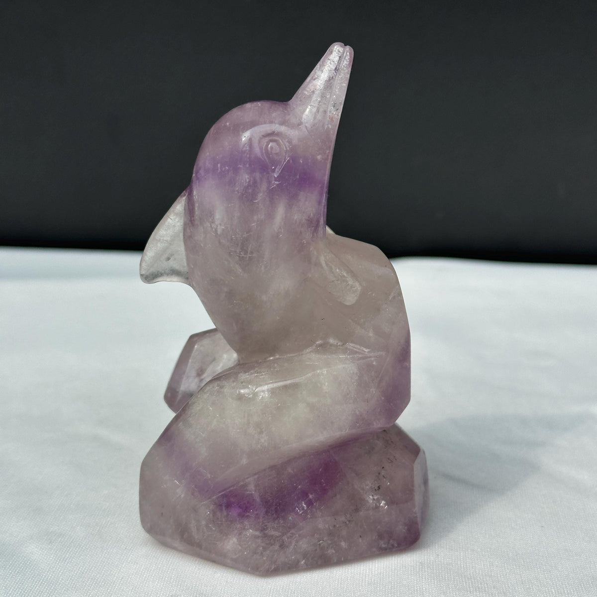 Deep Purple Amethyst JUMPING DOLPHIN Sculpture on Wave Base, Hand-Carved Gemstone Ocean Spirit Animal Totem, Altar Decor Exact Specimen - view 3