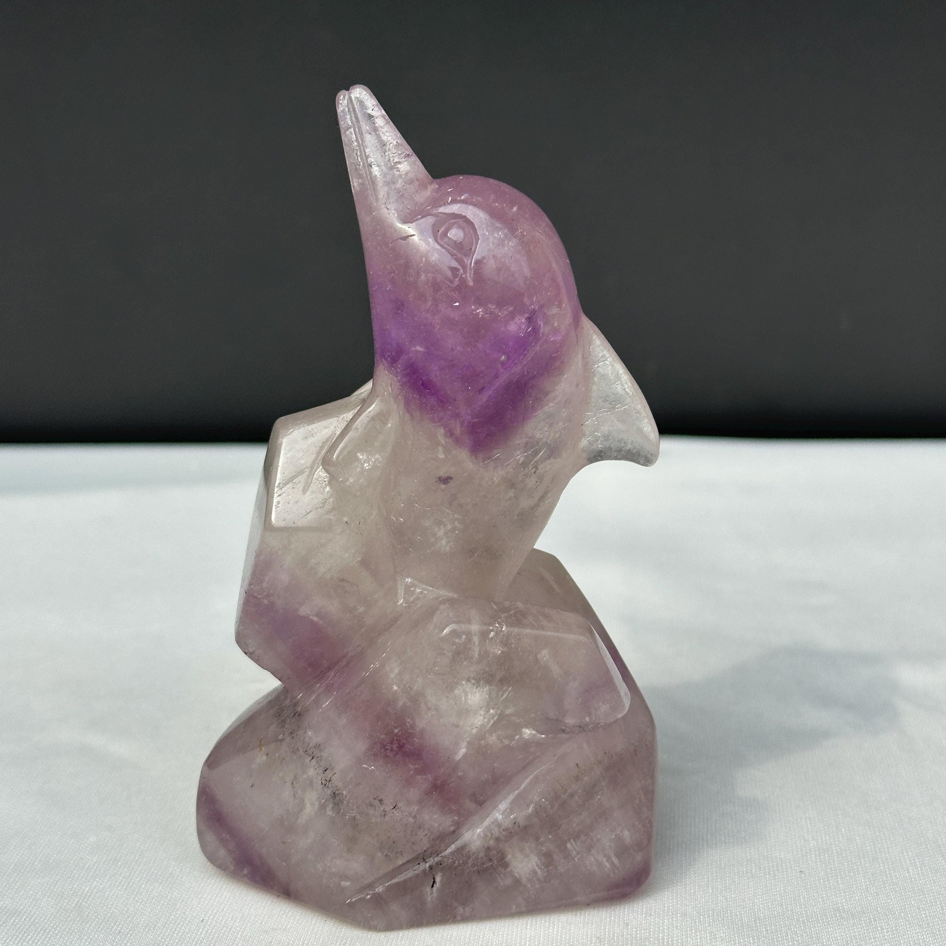 Deep Purple Amethyst JUMPING DOLPHIN Sculpture on Wave Base, Hand-Carved Gemstone Ocean Spirit Animal Totem, Altar Decor Exact Specimen - view 1