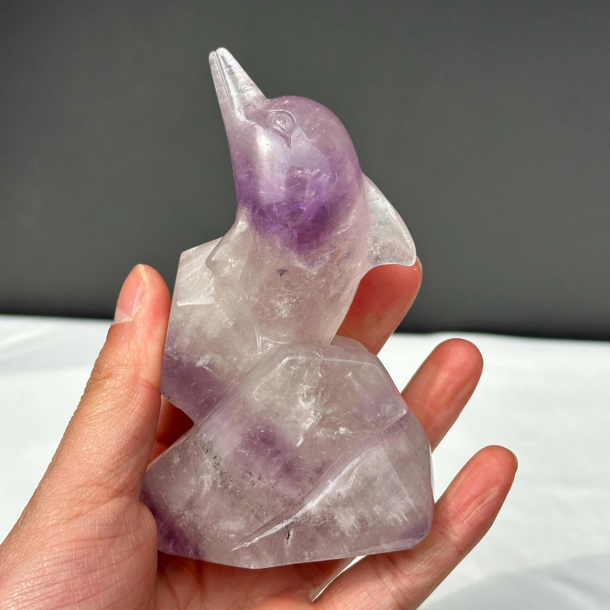 Deep Purple Amethyst JUMPING DOLPHIN Sculpture on Wave Base, Hand-Carved Gemstone Ocean Spirit Animal Totem, Altar Decor Exact Specimen - view 8