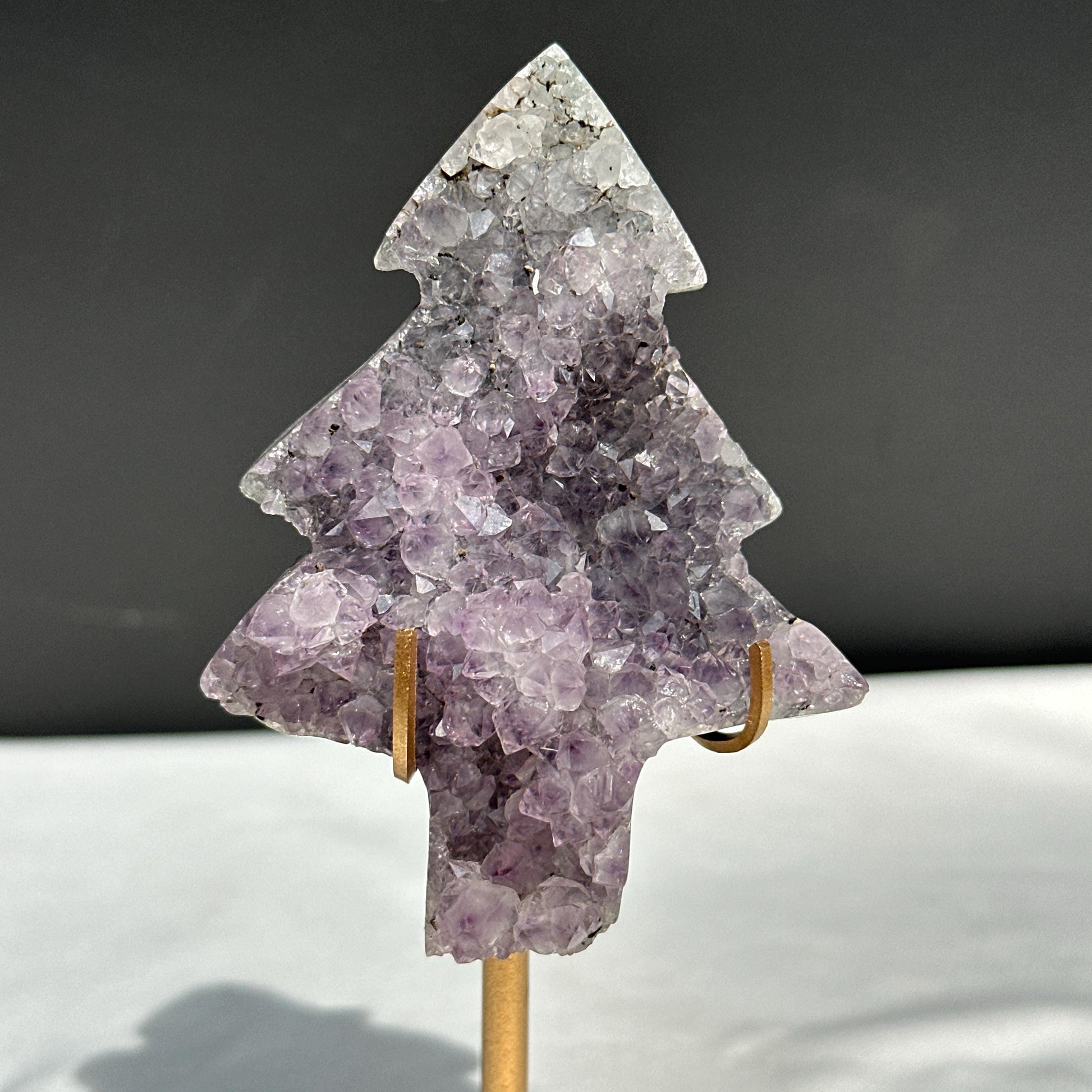 Amethyst Christmas Tree on Custom Metal Stand, Hand Cut Purple Crystal Pine Tree, Holiday Geode Ornament Decor Exact Specimen 0.44lb - view 7
