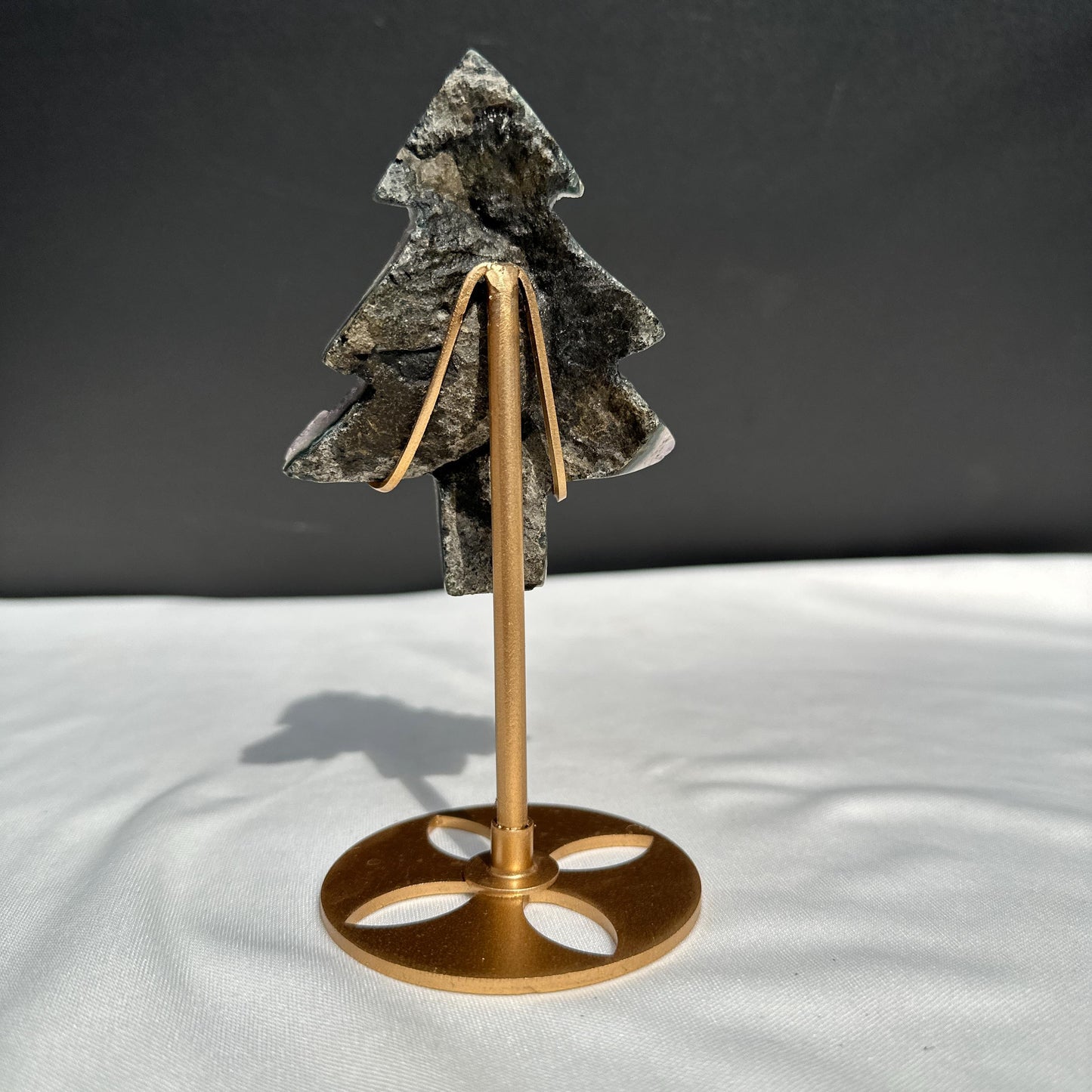Amethyst Christmas Tree on Custom Metal Stand, Hand Cut Purple Crystal Pine Tree, Holiday Geode Ornament Decor Exact Specimen 0.44lb