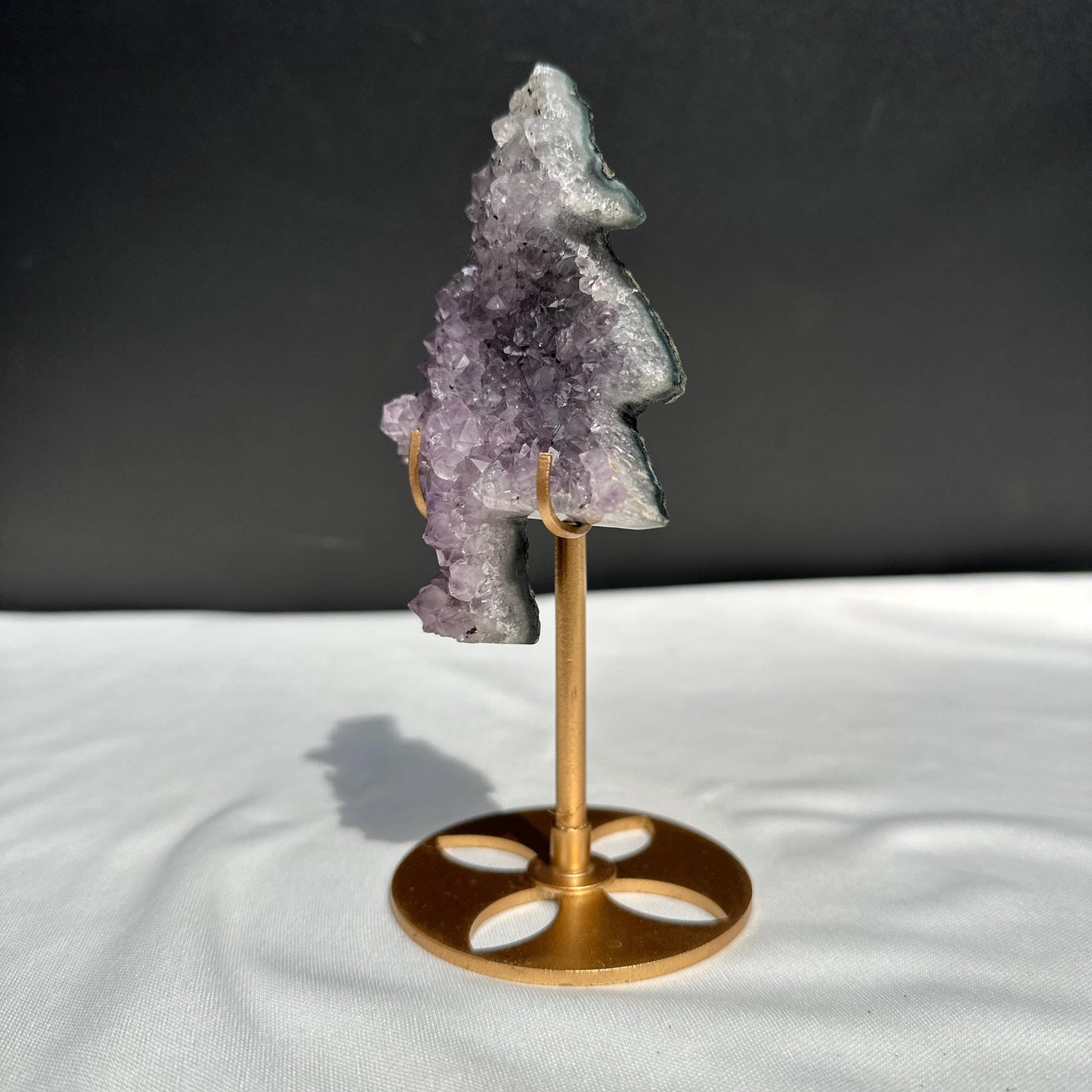 Amethyst Christmas Tree on Custom Metal Stand, Hand Cut Purple Crystal Pine Tree, Holiday Geode Ornament Decor Exact Specimen 0.44lb