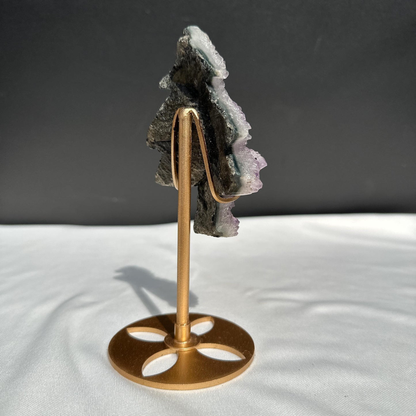 Amethyst Christmas Tree on Custom Metal Stand, Hand Cut Purple Crystal Pine Tree, Holiday Geode Ornament Decor Exact Specimen 0.44lb