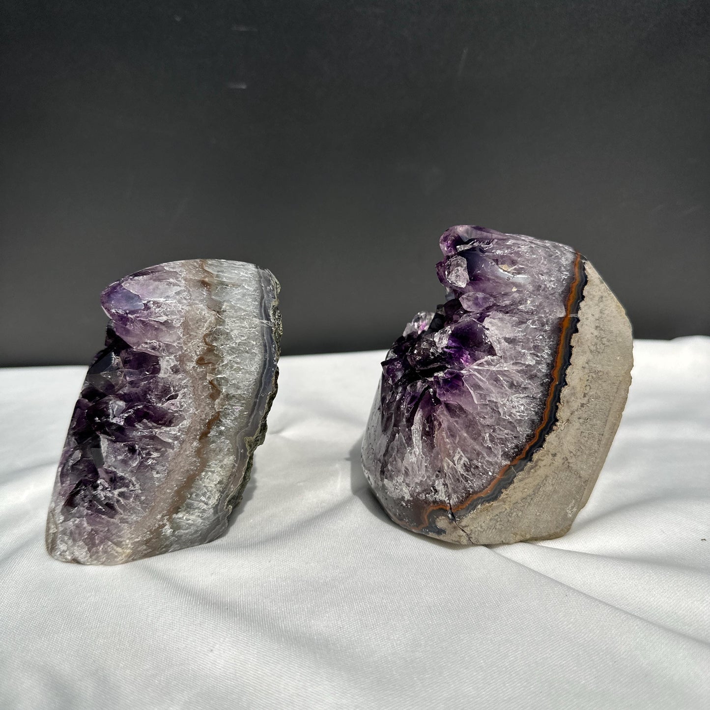 Deep Purple Uruguayan Amethyst Geode Pair, Large Point Crystal Cluster Set, Polished Natural Mineral Specimen Decor Exact 4.63lb