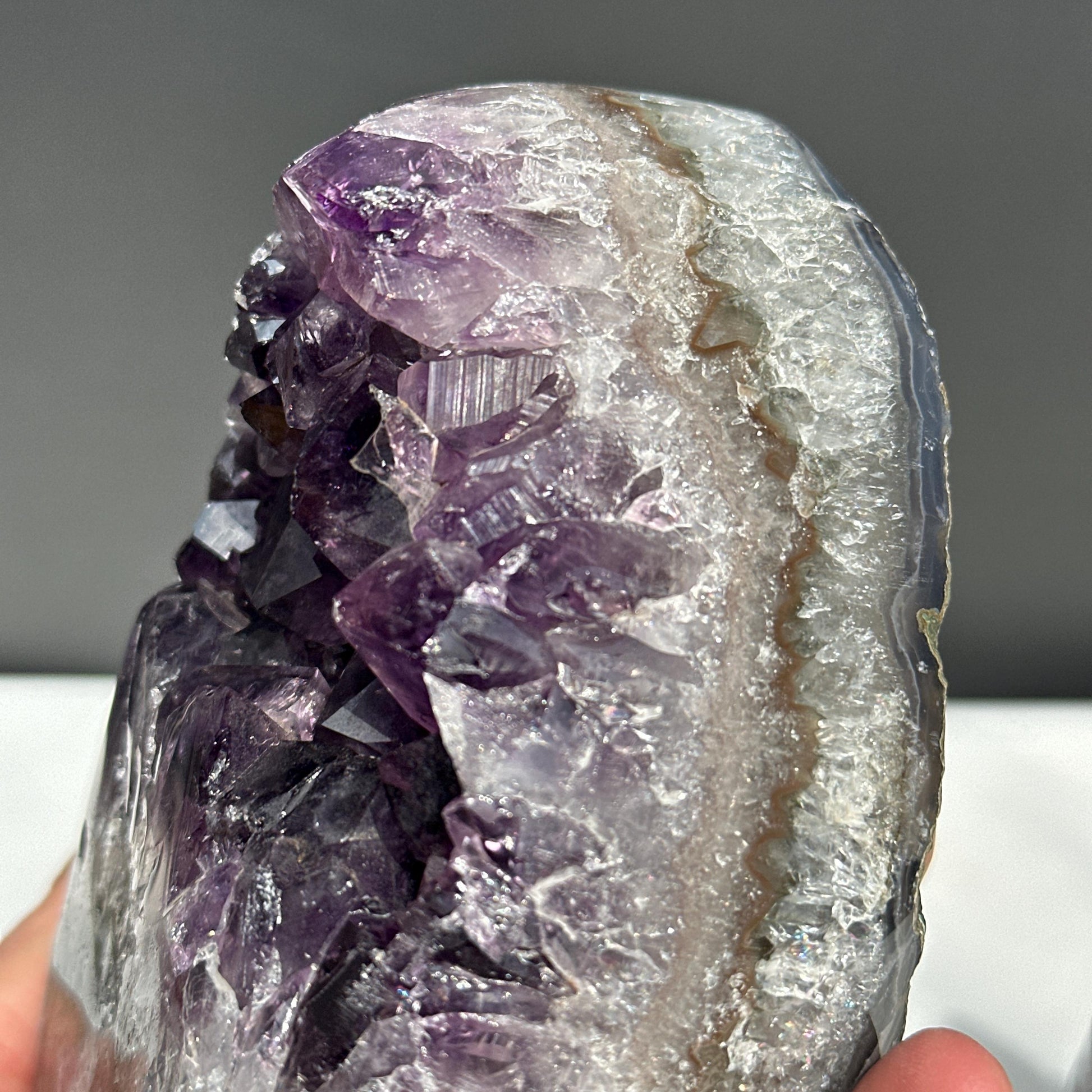 Deep Purple Uruguayan Amethyst Geode Pair, Large Point Crystal Cluster Set, Polished Natural Mineral Specimen Decor Exact 4.63lb - view 8