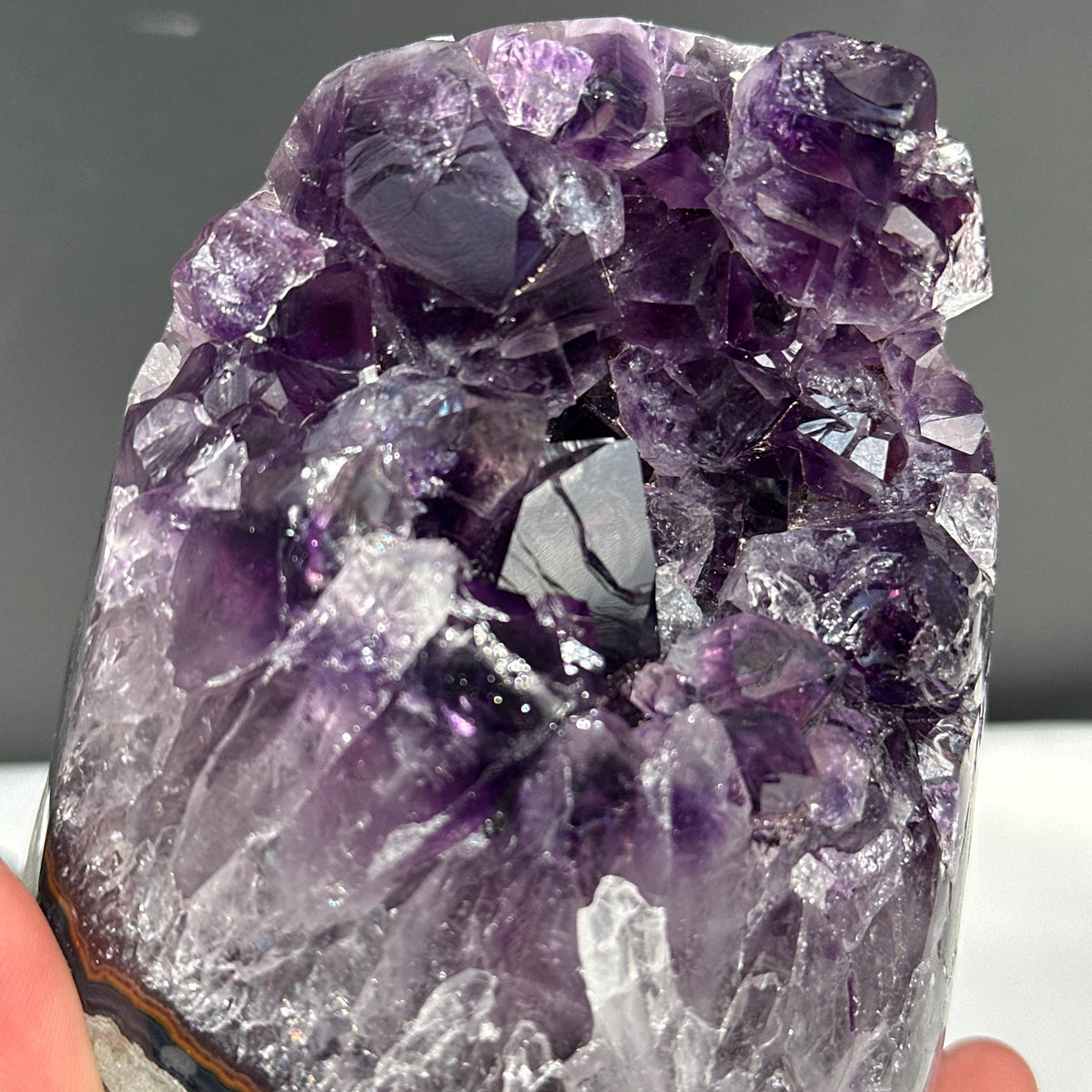 Deep Purple Uruguayan Amethyst Geode Pair, Large Point Crystal Cluster Set, Polished Natural Mineral Specimen Decor Exact 4.63lb - view 10