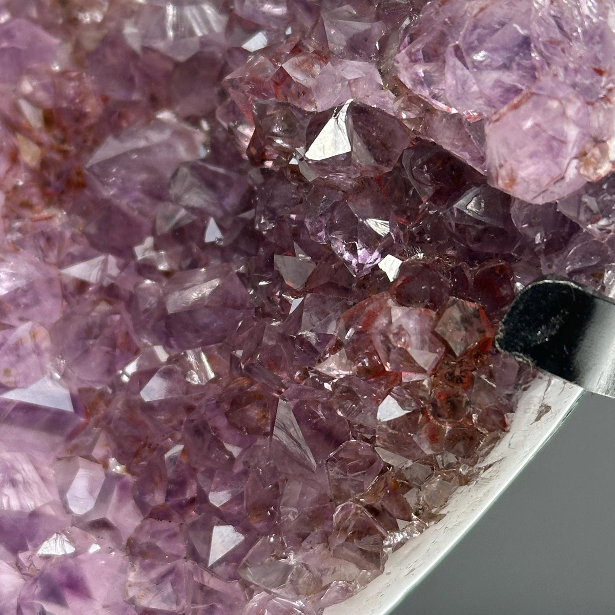 Amethyst Heart Geode on Custom Metal Stand, Red Rutilated Quartz Symbiosis, Polished Brazilian Crystal Decor Exact Specimen 1.87lb - view 6