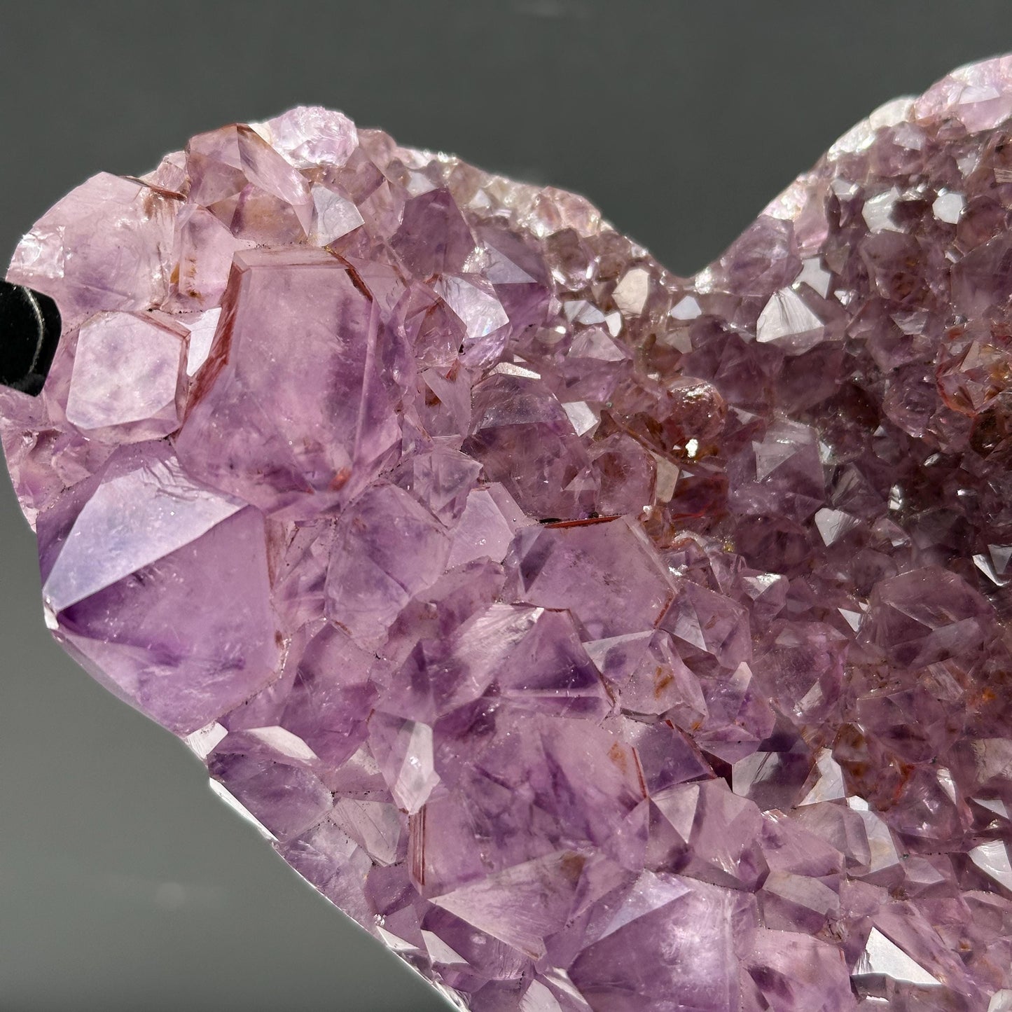 Amethyst Heart Geode on Custom Metal Stand, Red Rutilated Quartz Symbiosis, Polished Brazilian Crystal Decor Exact Specimen 1.87lb