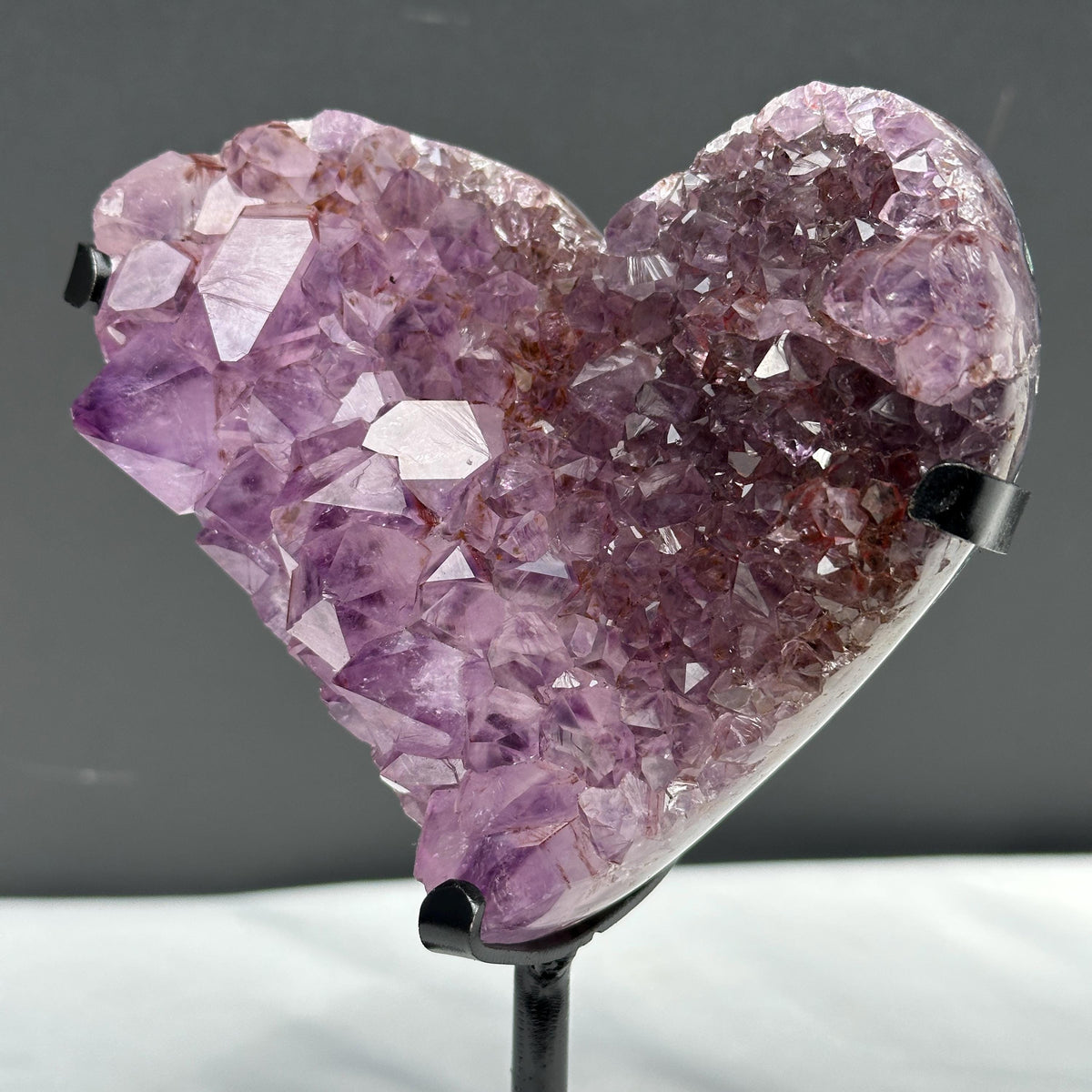 Amethyst Heart Geode on Custom Metal Stand, Red Rutilated Quartz Symbiosis, Polished Brazilian Crystal Decor Exact Specimen 1.87lb - view 8