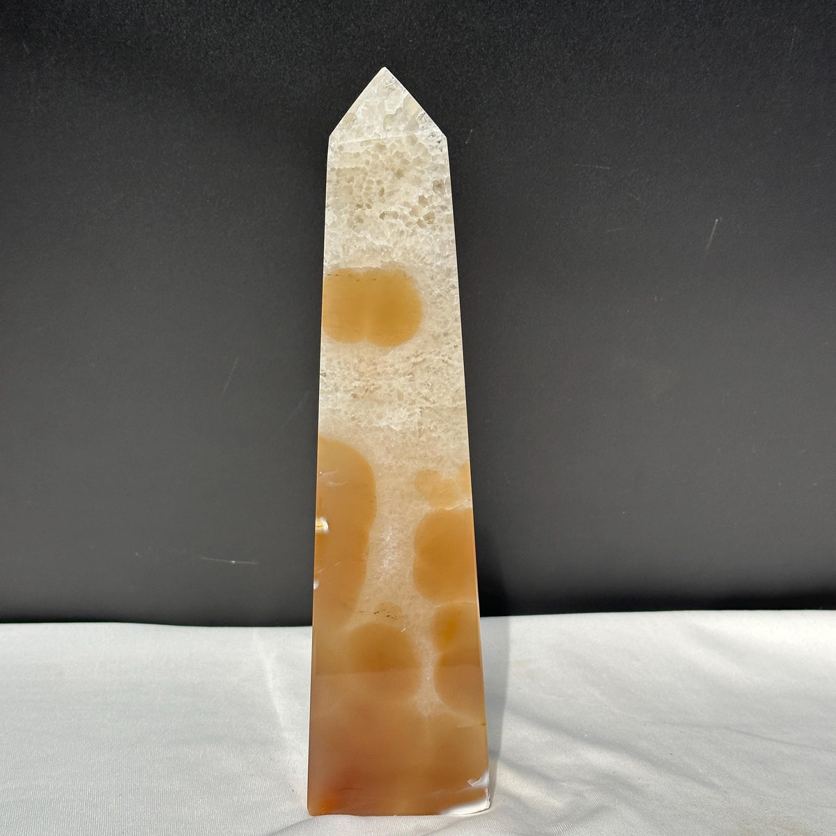 White Sugar Druzy Agate Tower, Botryoidal Crystal Geode Obelisk, Polished Brazilian Mineral Specimen Wand Exact 3.2lb - view 8
