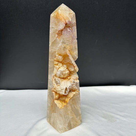Large Agate Amethyst Geode Tower, Yellow Sugar Druzy Obelisk, Crystal Symbiosis Wand, Polished Brazilian Mineral Exact 3.09lb