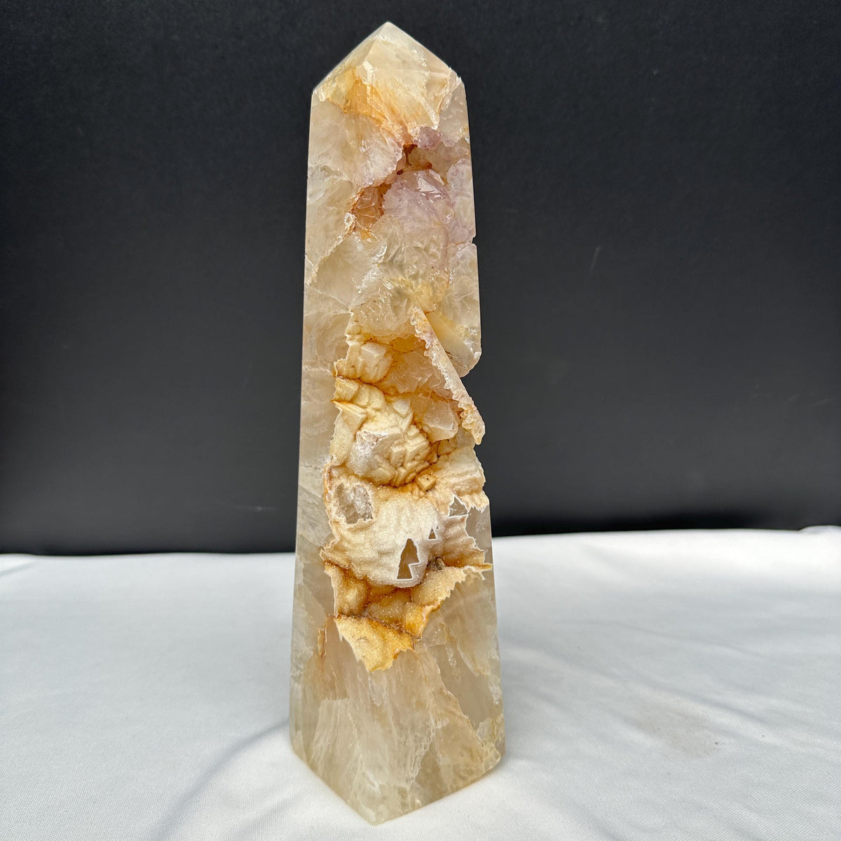 Large Agate Amethyst Geode Tower, Yellow Sugar Druzy Obelisk, Crystal Symbiosis Wand, Polished Brazilian Mineral Exact 3.09lb - view 1