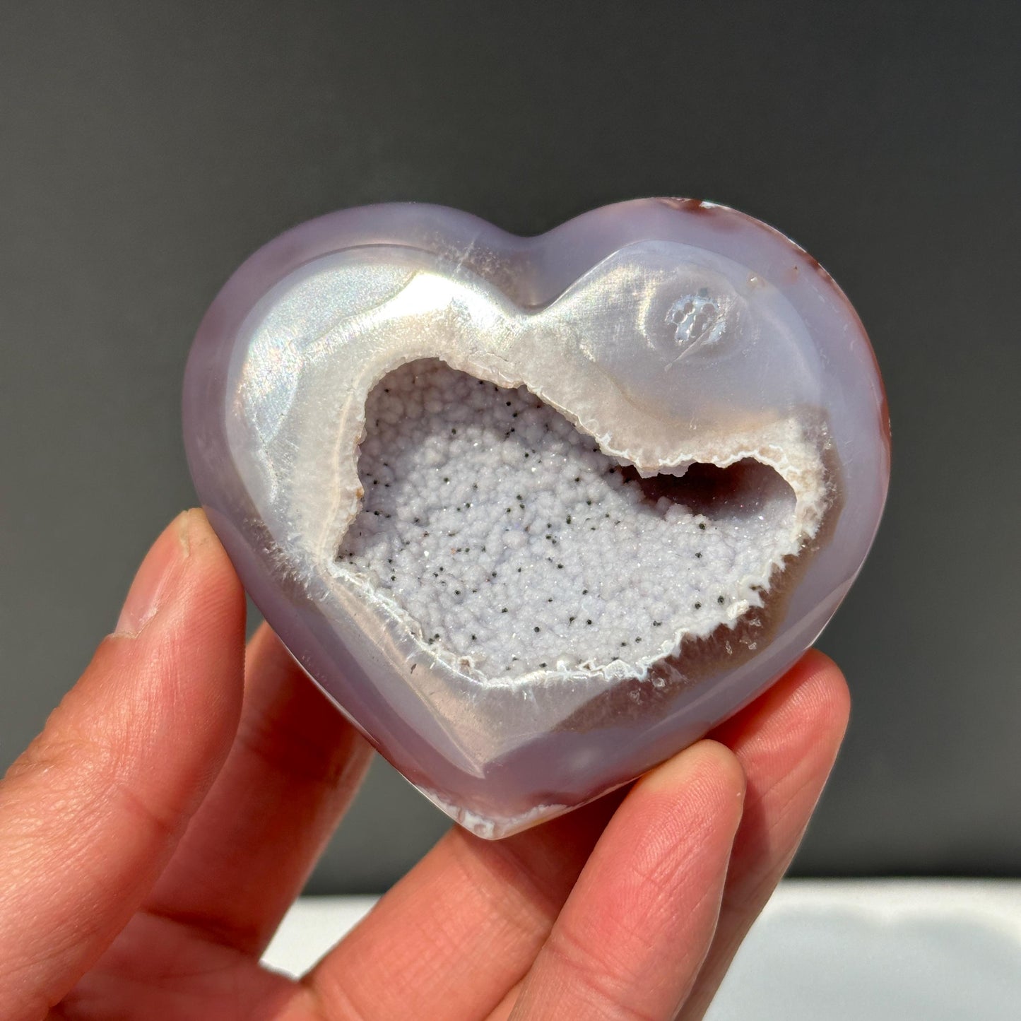 White Sugar Druzy Agate Heart on Free Stand, Polished Brazilian Crystal Geode Decor, Small Mineral Specimen Exact 0.33lb