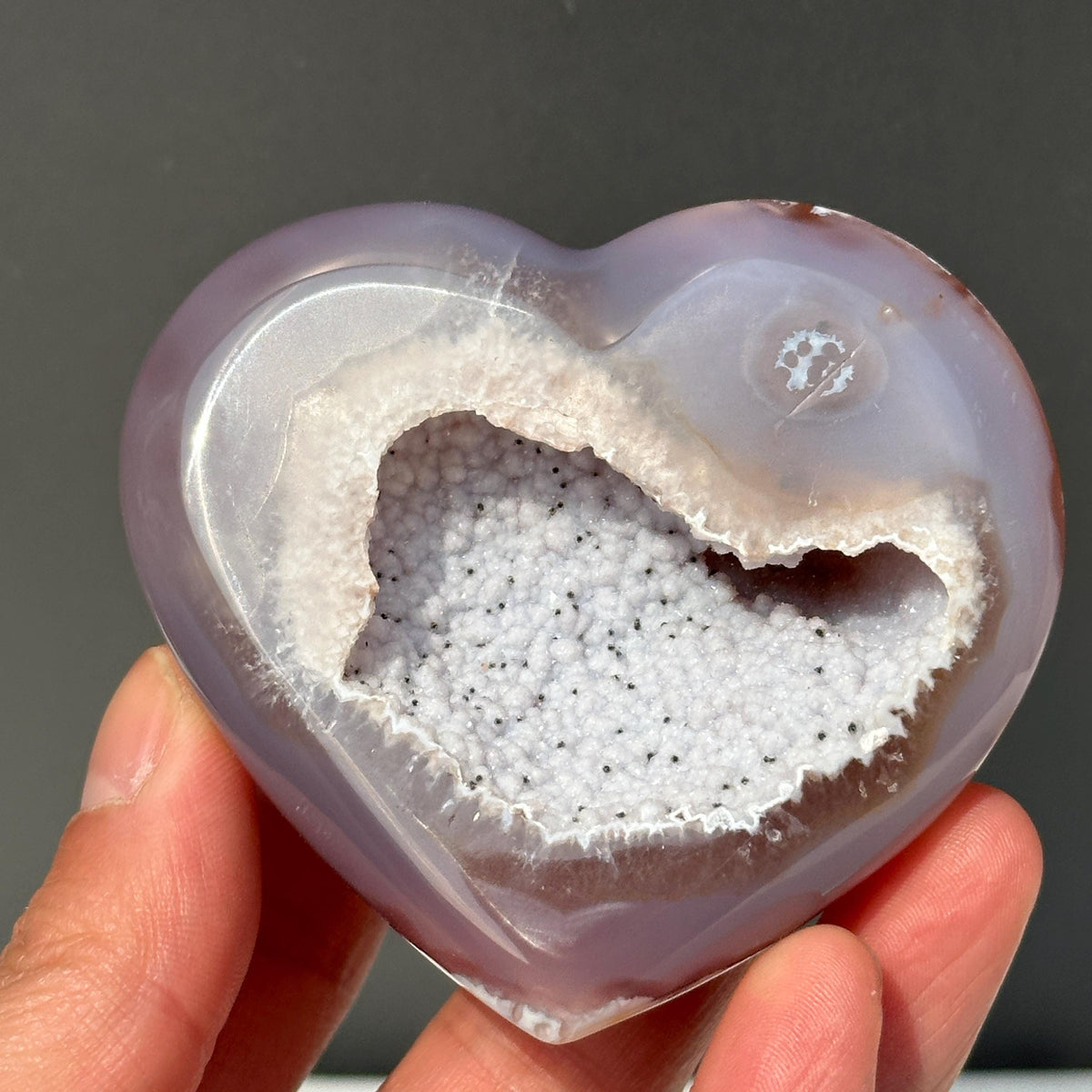 White Sugar Druzy Agate Heart on Free Stand, Polished Brazilian Crystal Geode Decor, Small Mineral Specimen Exact 0.33lb - view 4