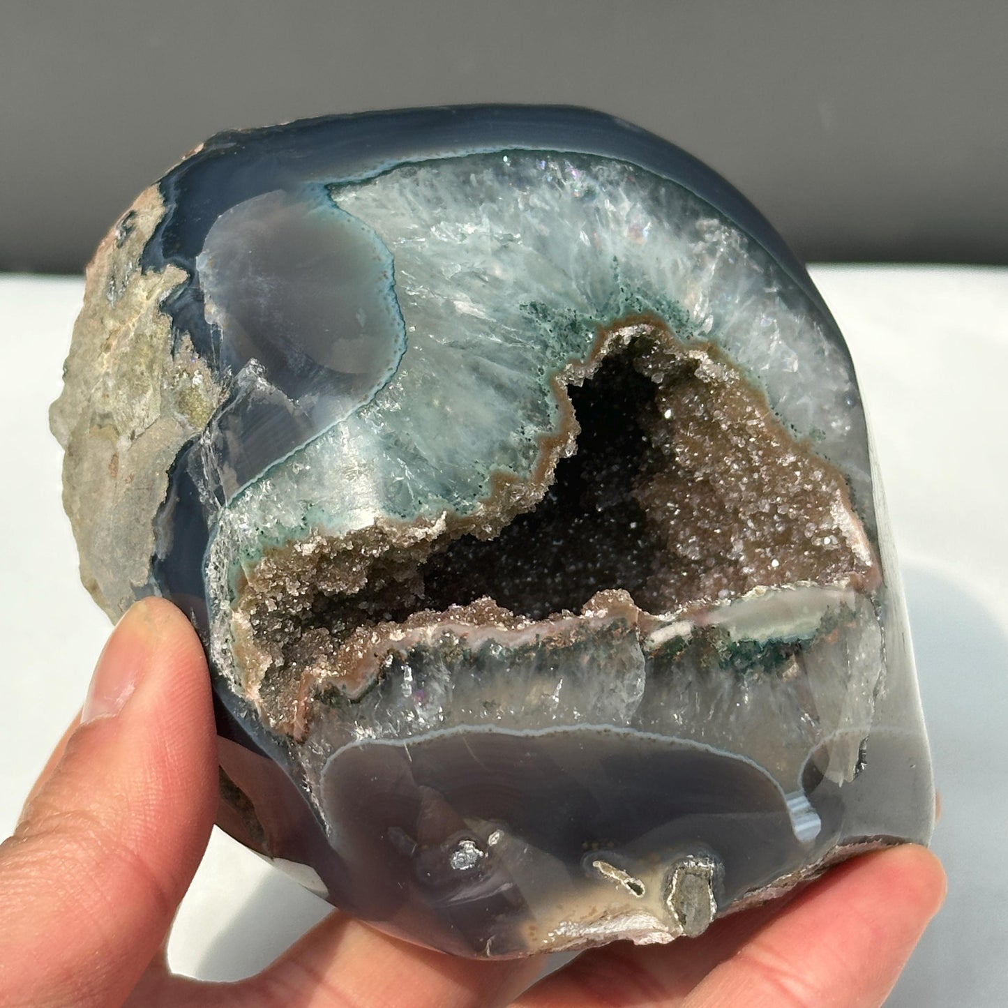 Brown Sugar Druzy Agate Geode, Polished Brazilian Blue Agate Freeform, Deep Crystal Cave Mineral Specimen Exact 1.98lb - view 8