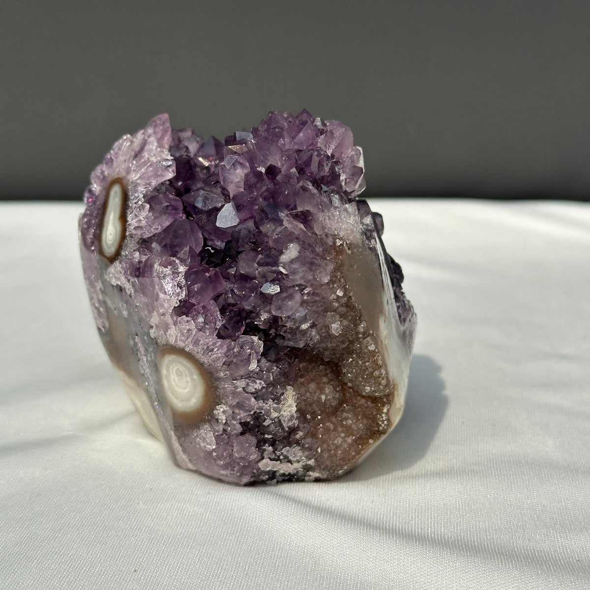 Amethyst Flower Cluster, Raw Brazilian Purple Quartz Geode with Polished Base, Unique Crystal Rosette Decor Exact Specimen 1.54lb - view 5