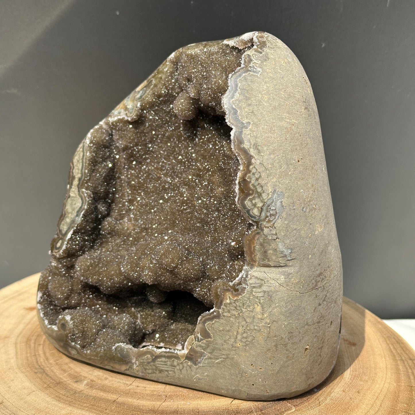 Dark Green Amethyst Geode Cave, Rare Uruguayan Botryoidal Sugar Druzy, Polished Heavy Crystal Specimen Exact 5.84lb - view 8