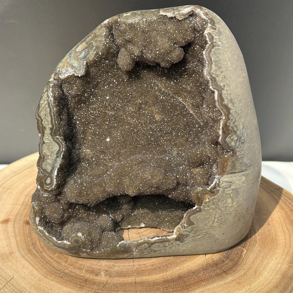 Dark Green Amethyst Geode Cave, Rare Uruguayan Botryoidal Sugar Druzy, Polished Heavy Crystal Specimen Exact 5.84lb - view 9
